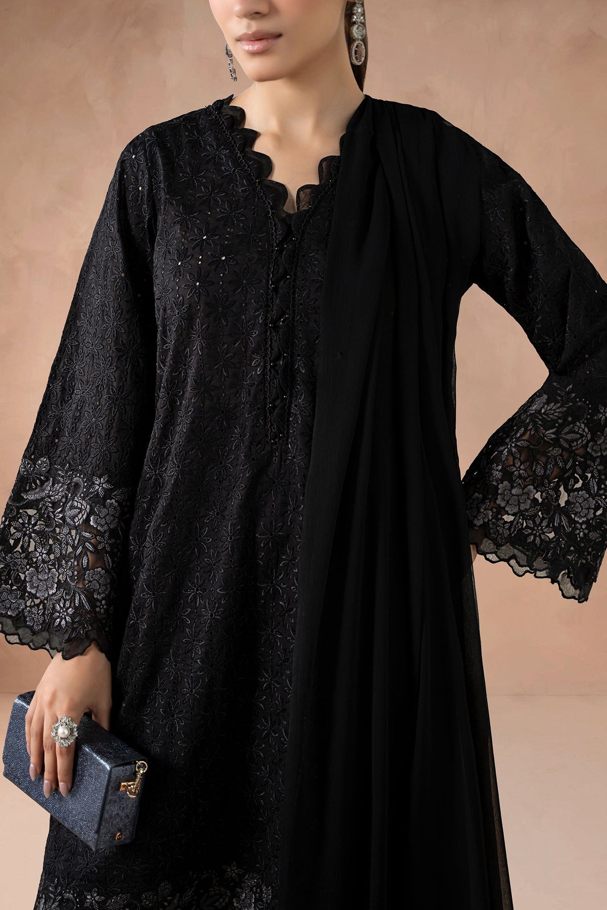 Maria B | Luxury Winter Pret 25 | DW-MN25-11-Black by Maria B - Designer Dress  - Type : Ladies Clothes - Available at Libayah - 100% Original 