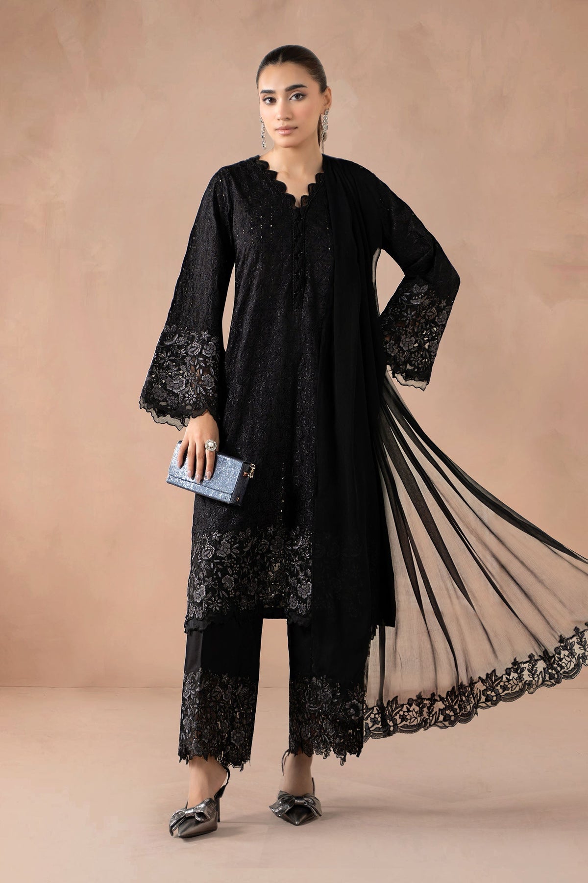 Maria B | Luxury Winter Pret 25 | DW-MN25-11-Black by Maria B - Designer Dress  - Type : Ladies Clothes - Available at Libayah - 100% Original 