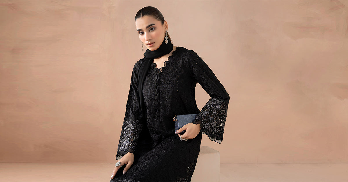 Maria B | Luxury Winter Pret 25 | DW-MN25-11-Black by Maria B - Designer Dress  - Type : Ladies Clothes - Available at Libayah - 100% Original 
