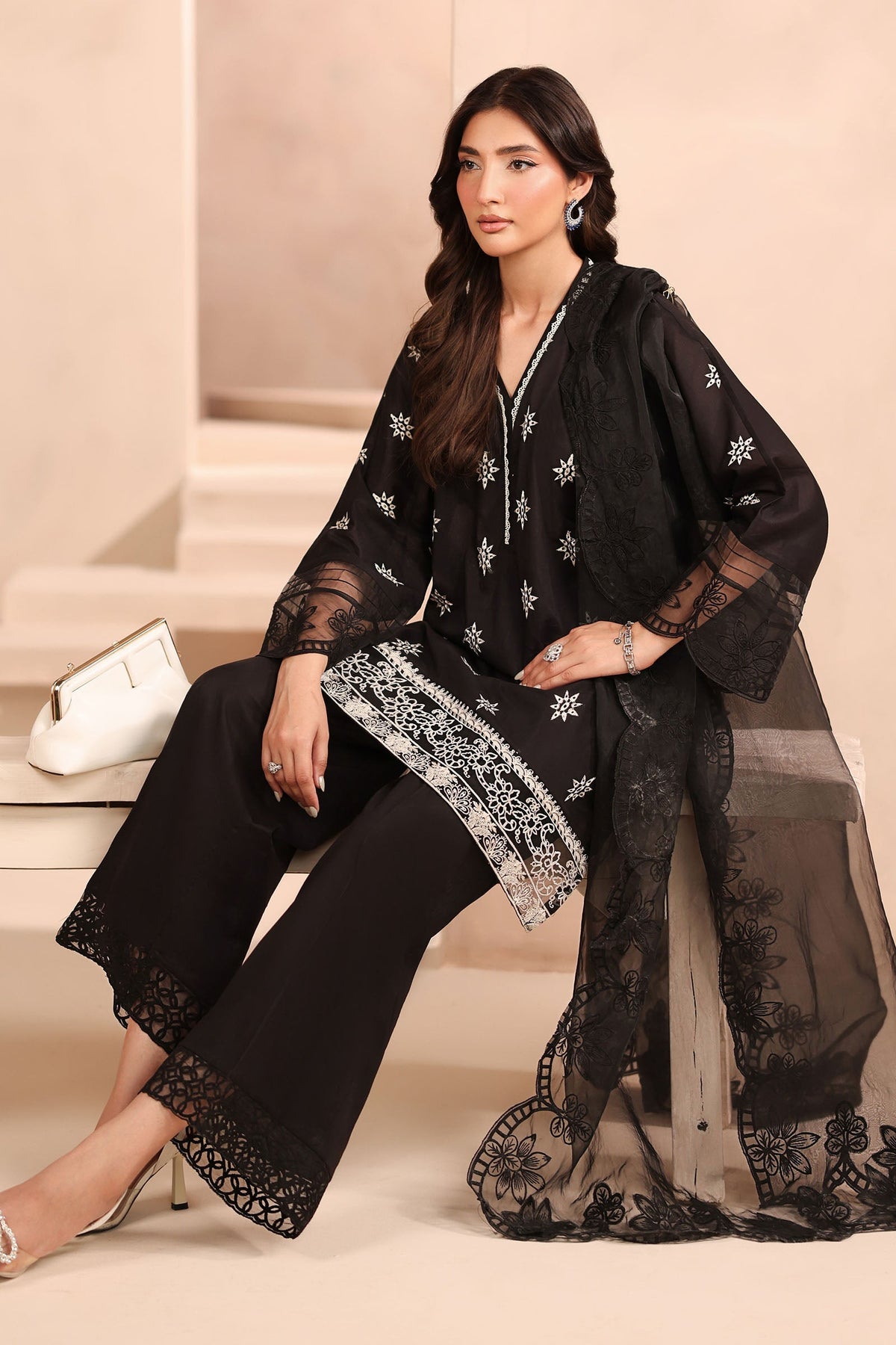 Maria B | Pre Fall Dresses | 3 Piece Embroidered Lawn Suit Black by Maria B - Designer Dress  - Type : Ladies Clothes - Available at Libayah - 100% Original 