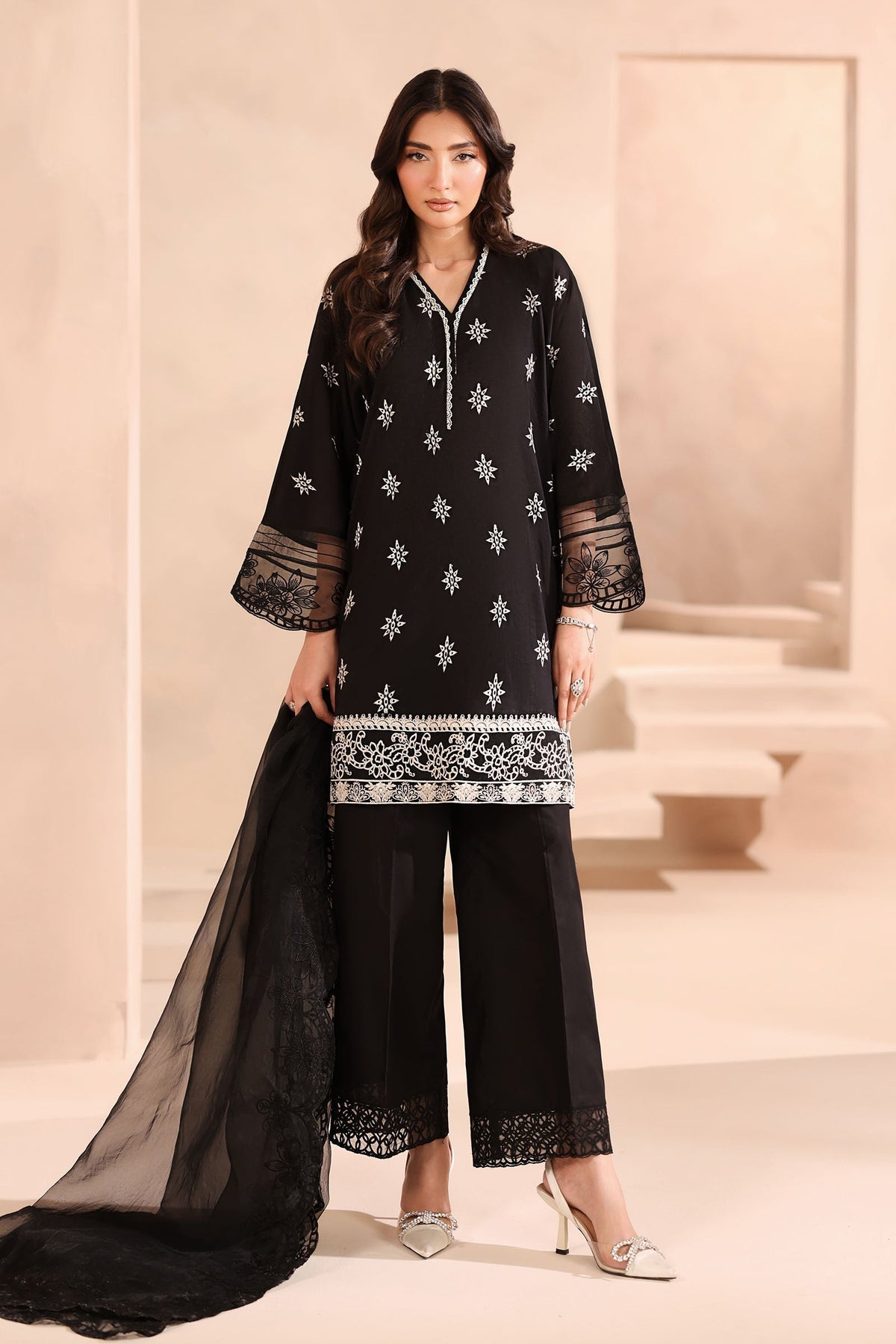 Maria B | Pre Fall Dresses | 3 Piece Embroidered Lawn Suit Black by Maria B - Designer Dress  - Type : Ladies Clothes - Available at Libayah - 100% Original 