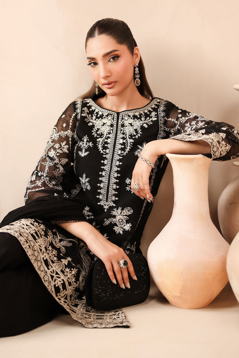 Maria B | Pre Fall Dresses | 3 Piece Embroidered Cotton Net Suit Black by Maria B - Designer Dress  - Type : Ladies Clothes - Available at Libayah - 100% Original 