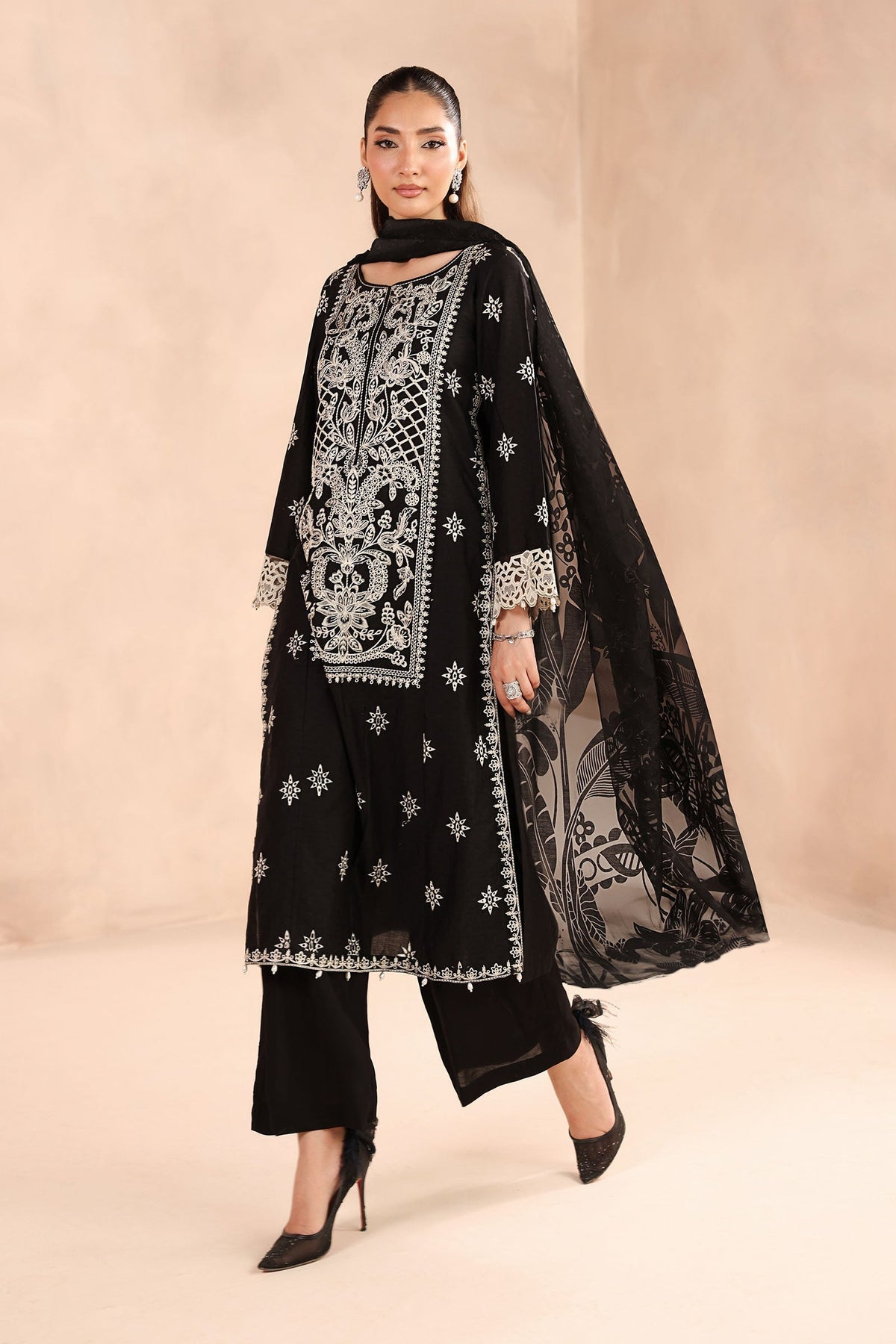 Maria B | Pre Fall Dresses | 3 Piece Embroidered Dobby Suit Black by Maria B - Designer Dress  - Type : Ladies Clothes - Available at Libayah - 100% Original 