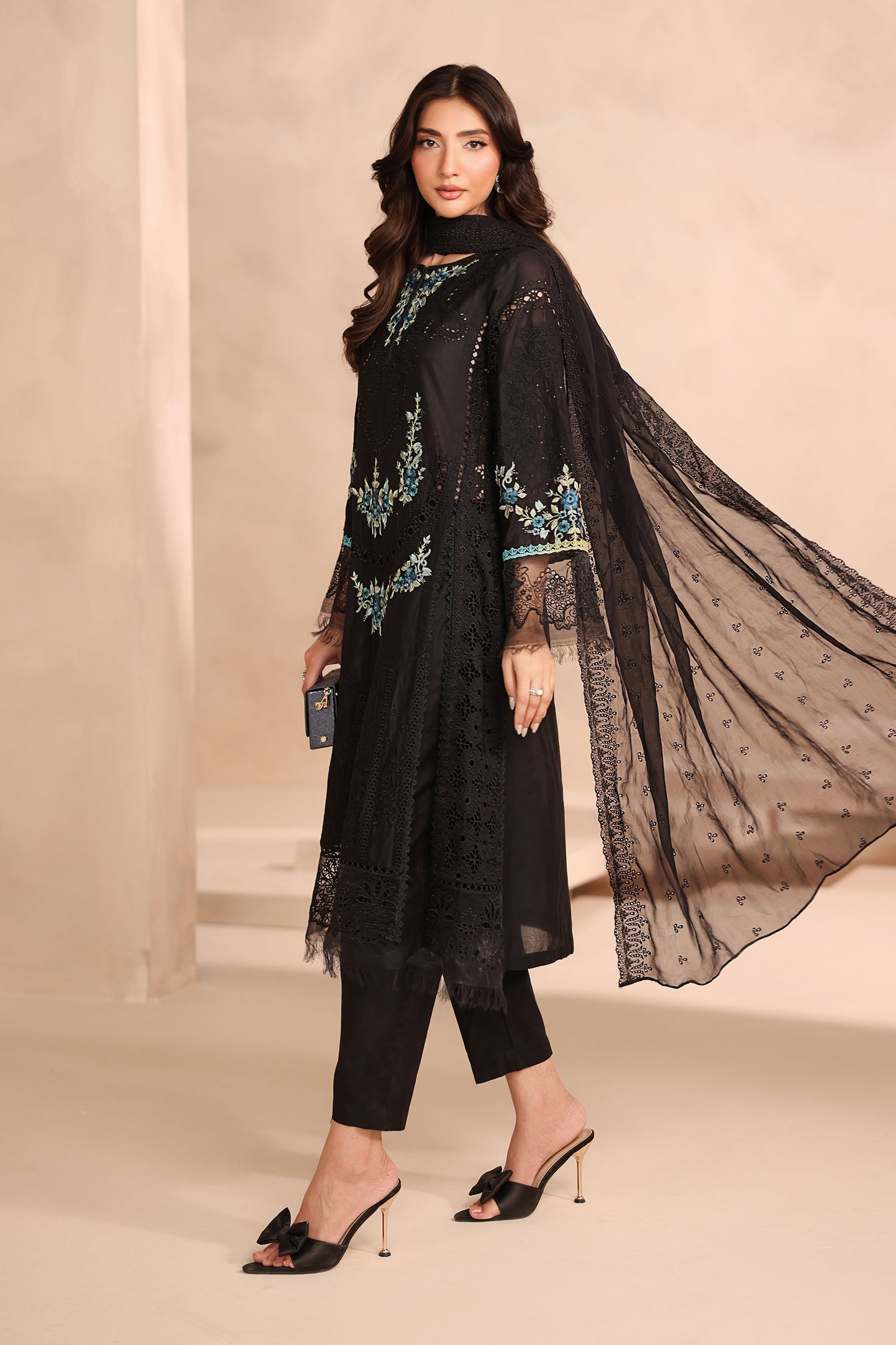 Maria B | Luxury Winter Pret 25 | DW-MN25-08-Black by Maria B - Designer Dress  - Type : Ladies Clothes - Available at Libayah - 100% Original 