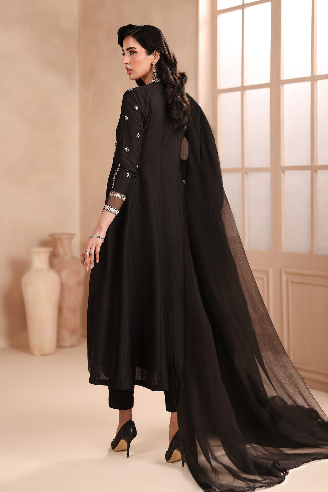 Maria B | Pre Fall Dresses | 3 Piece Embroidered Dobby Suit Black1 by Maria B - Designer Dress  - Type : Ladies Clothes - Available at Libayah - 100% Original 