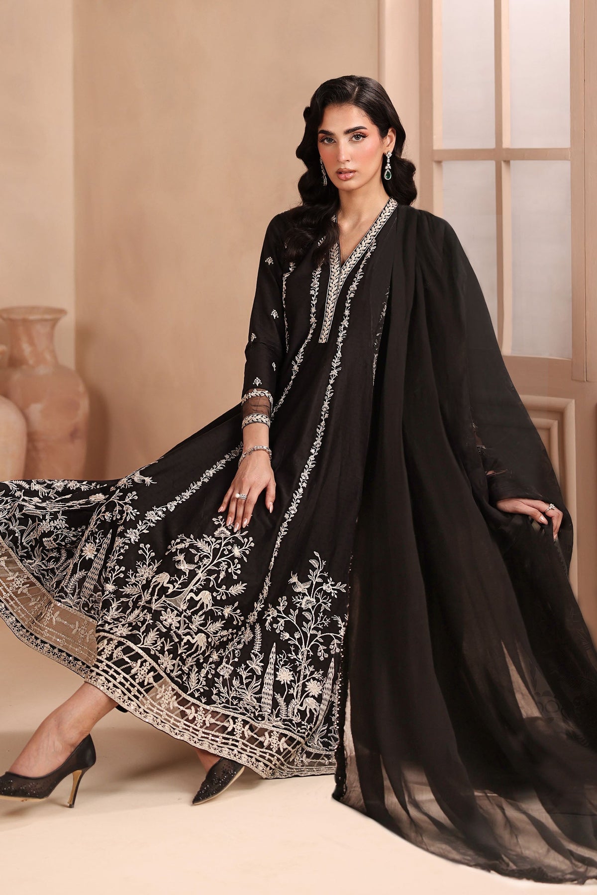 Maria B | Luxury Winter Pret 25 | DW-MN25-09-Black by Maria B - Designer Dress  - Type : Ladies Clothes - Available at Libayah - 100% Original 