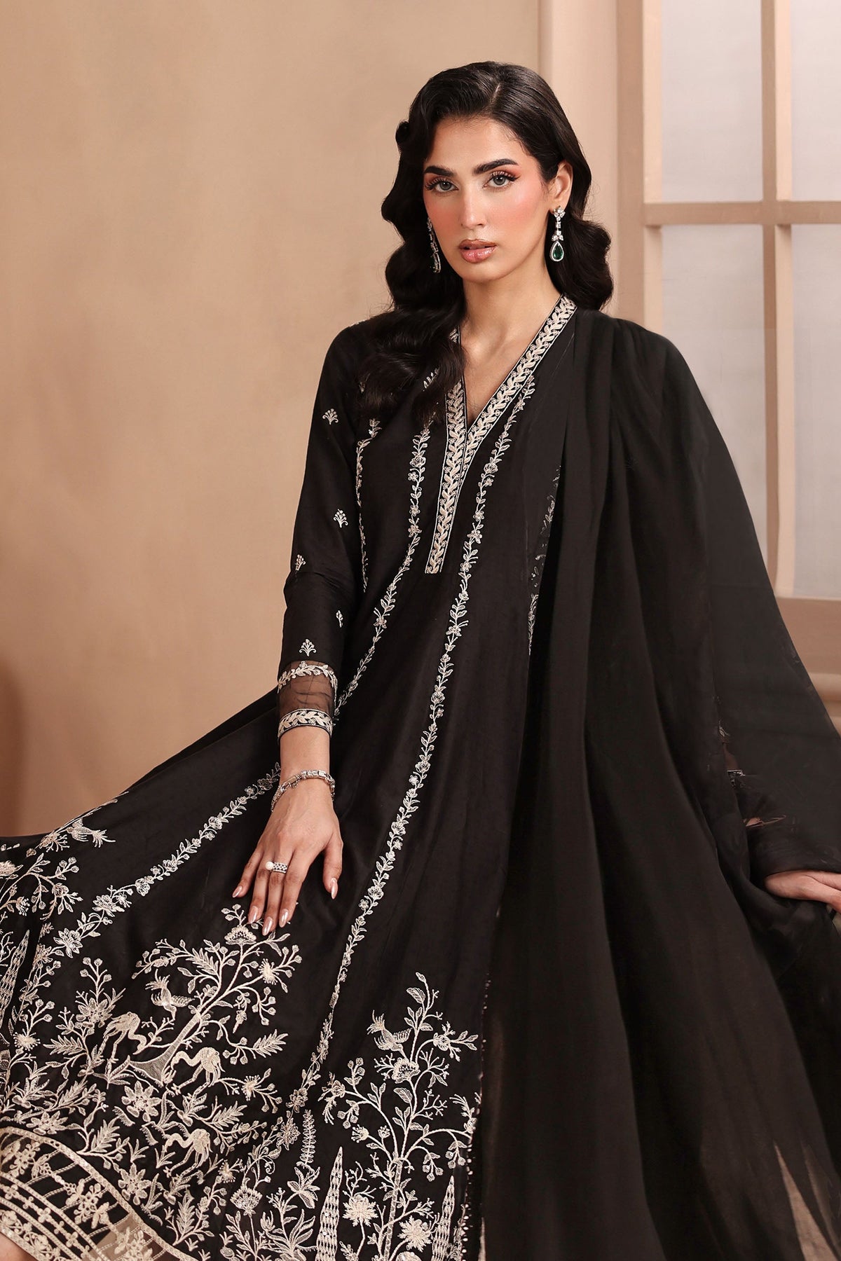 Maria B | Pre Fall Dresses | 3 Piece Embroidered Dobby Suit Black1 by Maria B - Designer Dress  - Type : Ladies Clothes - Available at Libayah - 100% Original 