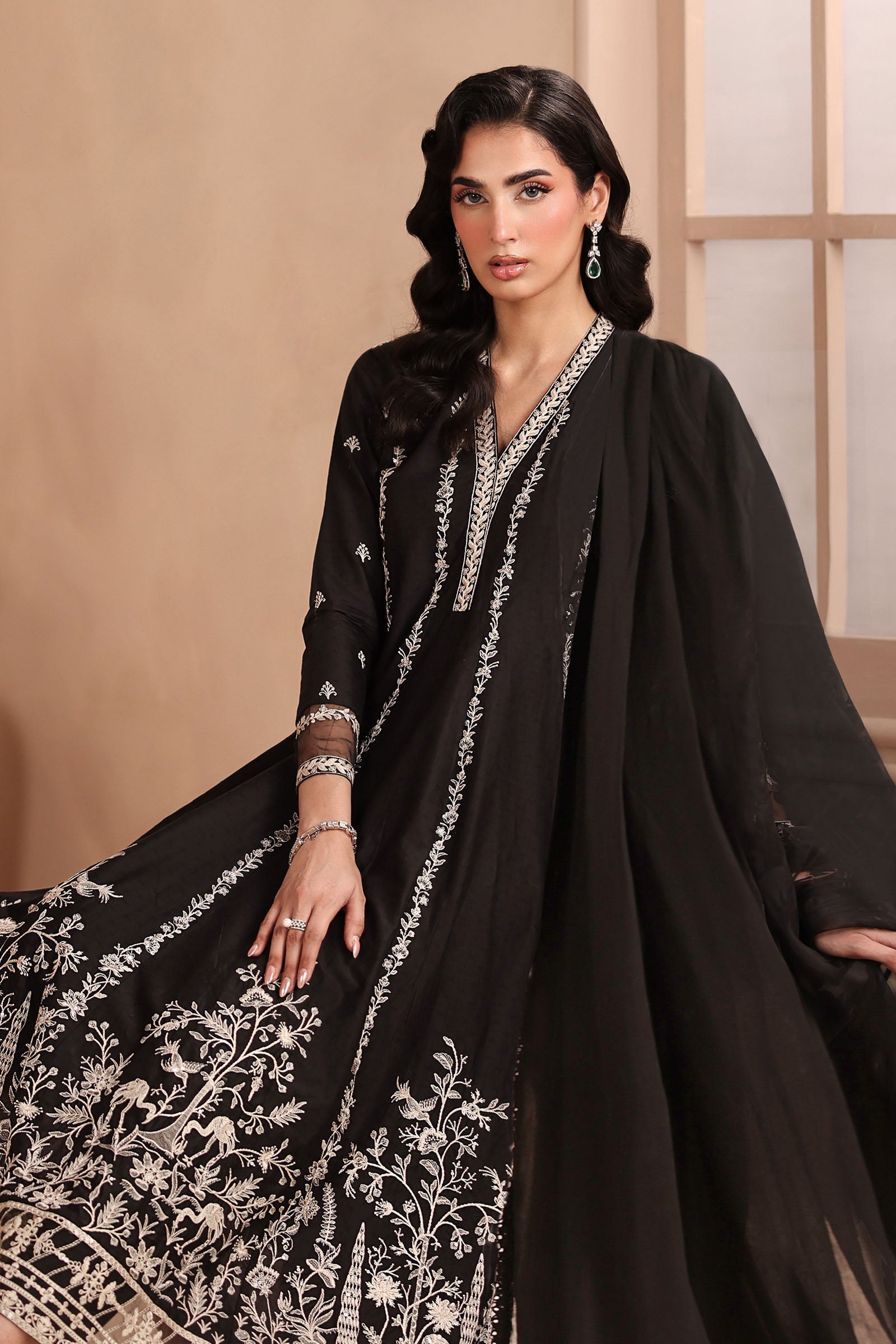 Maria B | Luxury Winter Pret 25 | DW-MN25-09-Black by Maria B - Designer Dress  - Type : Ladies Clothes - Available at Libayah - 100% Original 