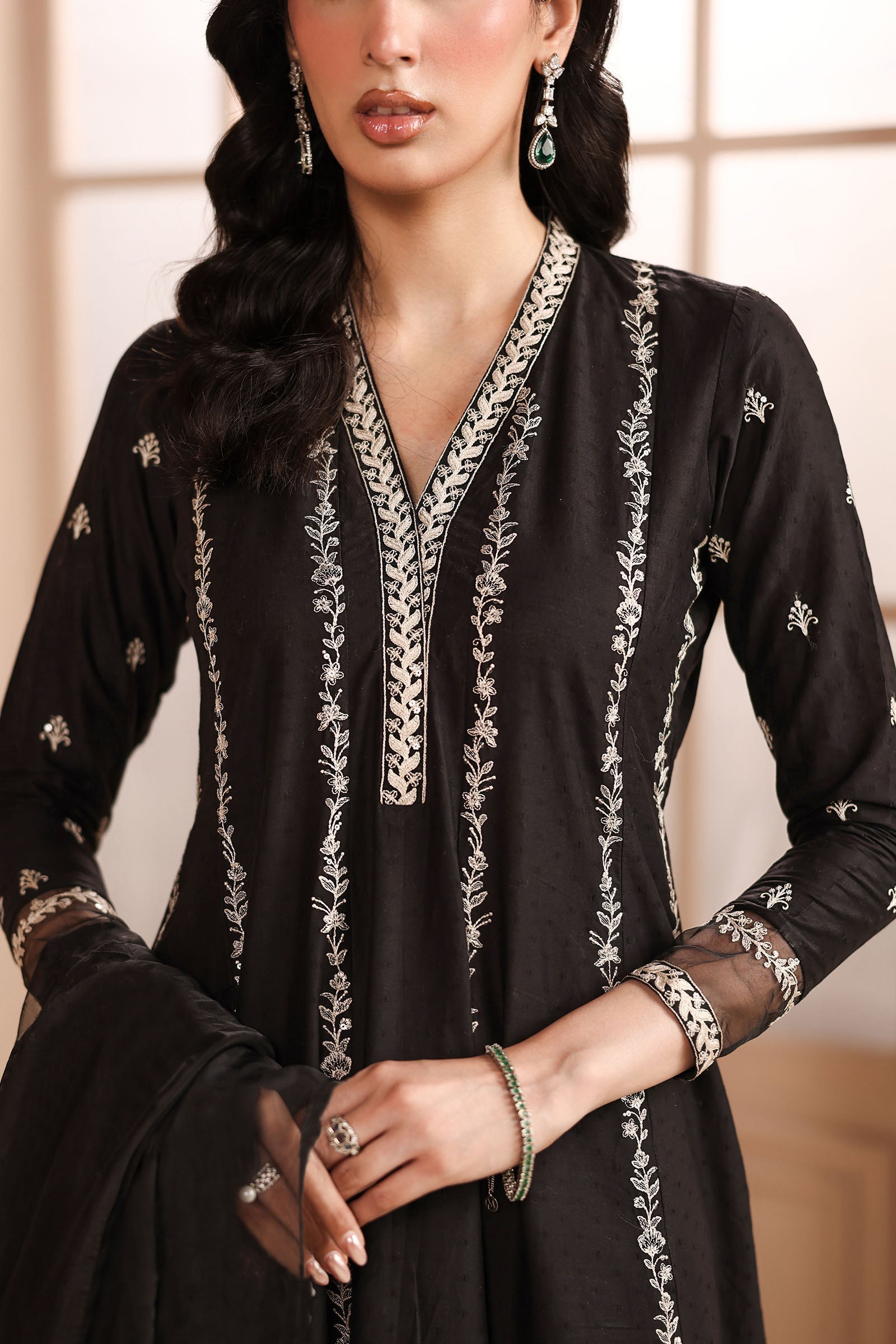 Maria B | Luxury Winter Pret 25 | DW-MN25-09-Black by Maria B - Designer Dress  - Type : Ladies Clothes - Available at Libayah - 100% Original 
