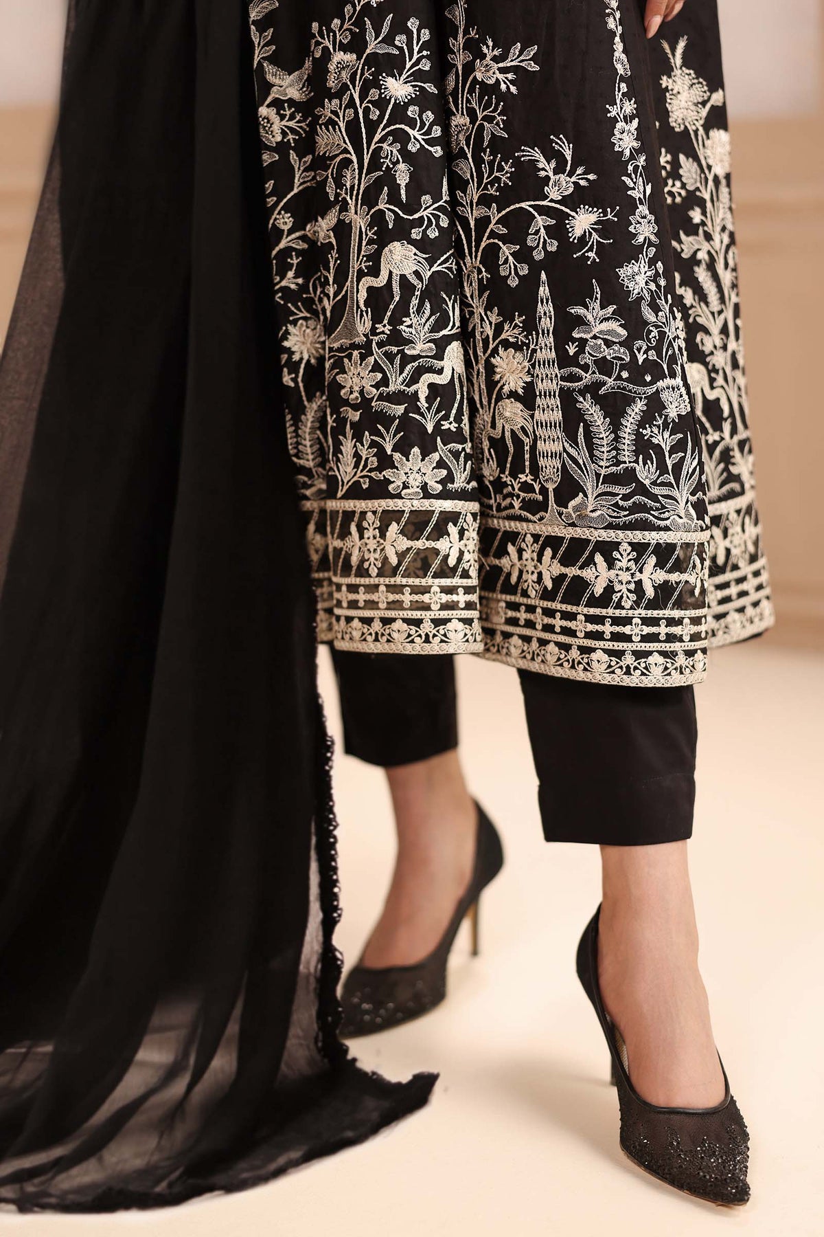 Maria B | Luxury Winter Pret 25 | DW-MN25-09-Black by Maria B - Designer Dress  - Type : Ladies Clothes - Available at Libayah - 100% Original 