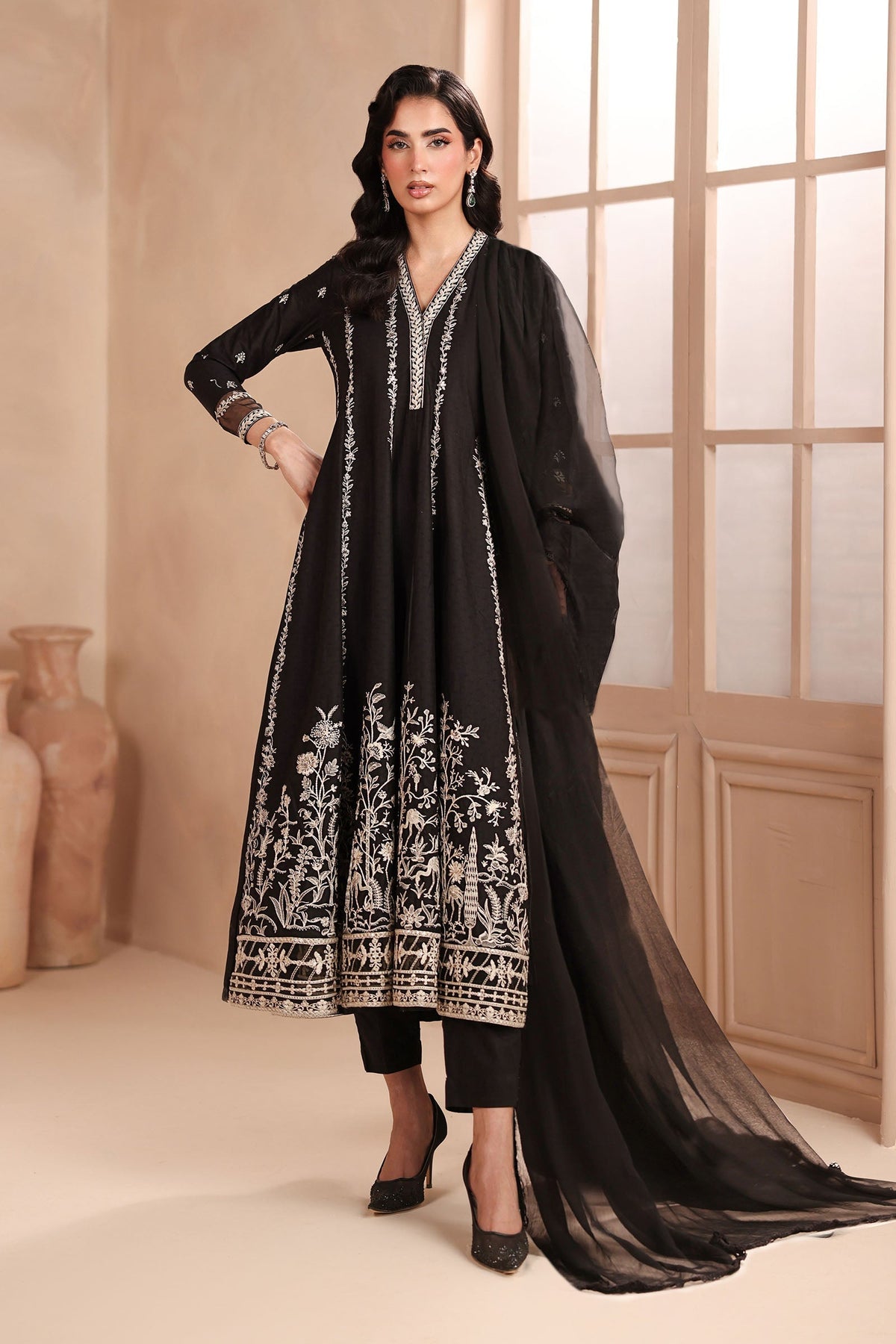 Maria B | Luxury Winter Pret 25 | DW-MN25-09-Black by Maria B - Designer Dress  - Type : Ladies Clothes - Available at Libayah - 100% Original 