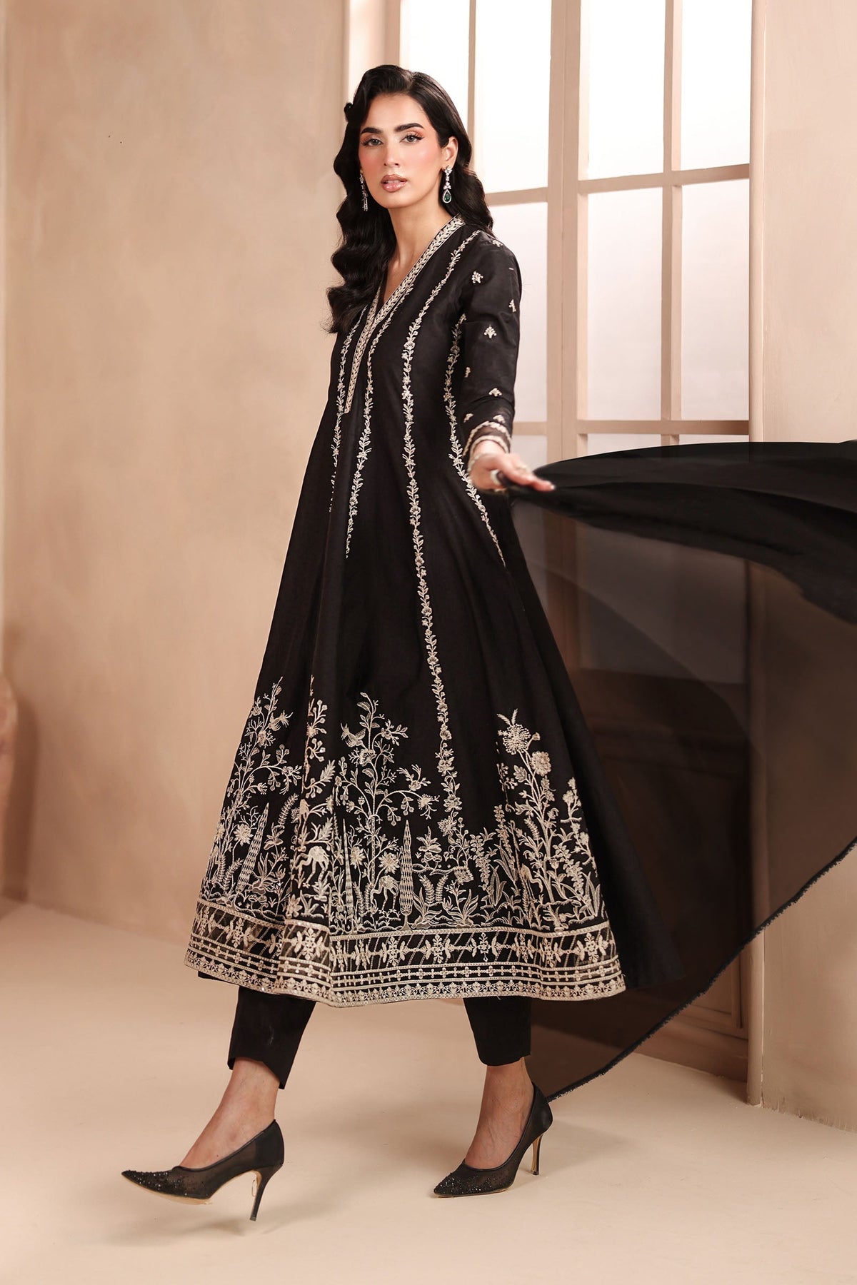 Maria B | Luxury Winter Pret 25 | DW-MN25-09-Black by Maria B - Designer Dress  - Type : Ladies Clothes - Available at Libayah - 100% Original 