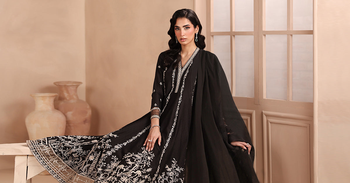 Maria B | Luxury Winter Pret 25 | DW-MN25-09-Black by Maria B - Designer Dress  - Type : Ladies Clothes - Available at Libayah - 100% Original 
