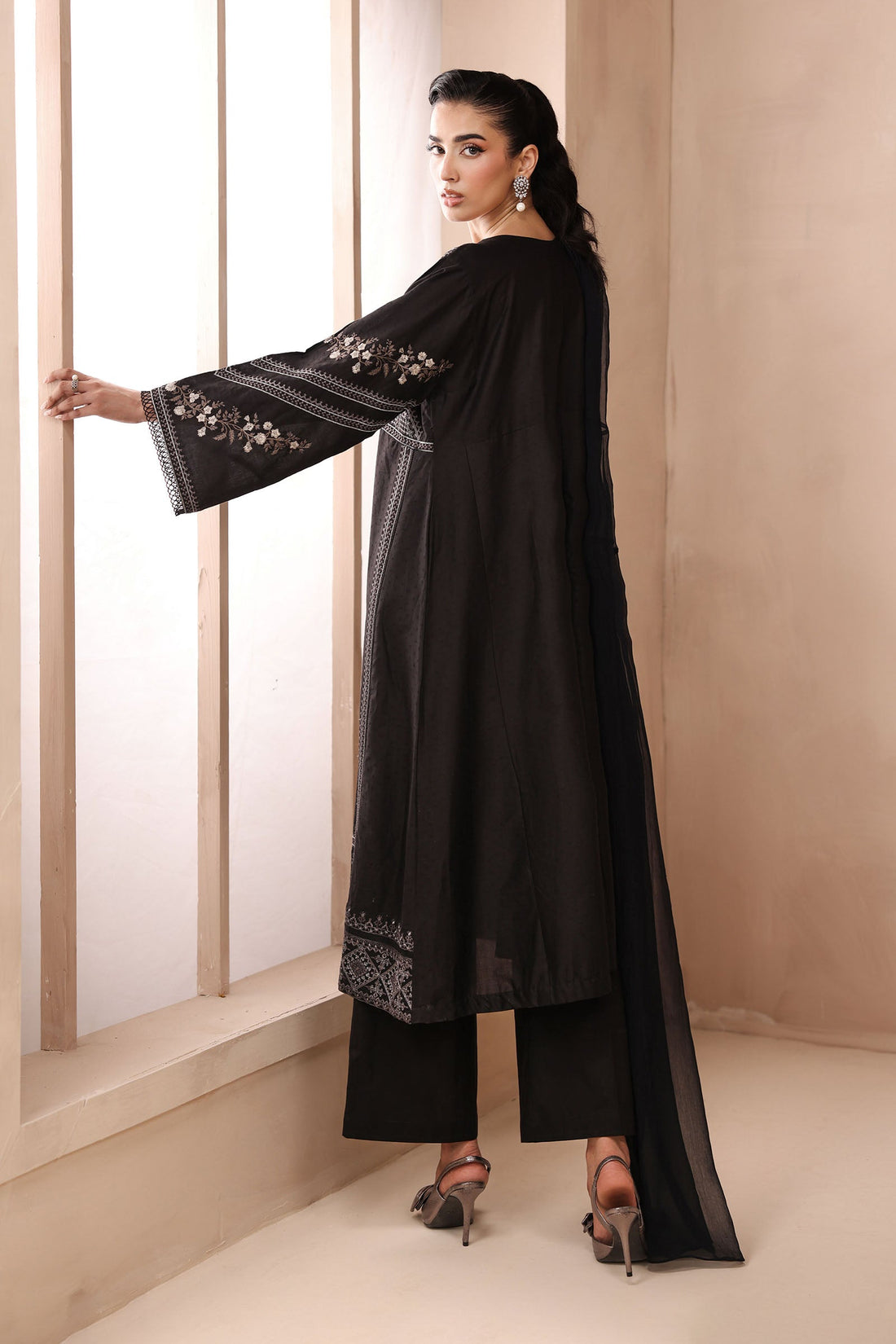 Maria B | Pre Fall Dresses | 3 Piece Embroidered Dobby Suit Black2 by Maria B - Designer Dress  - Type : Ladies Clothes - Available at Libayah - 100% Original 