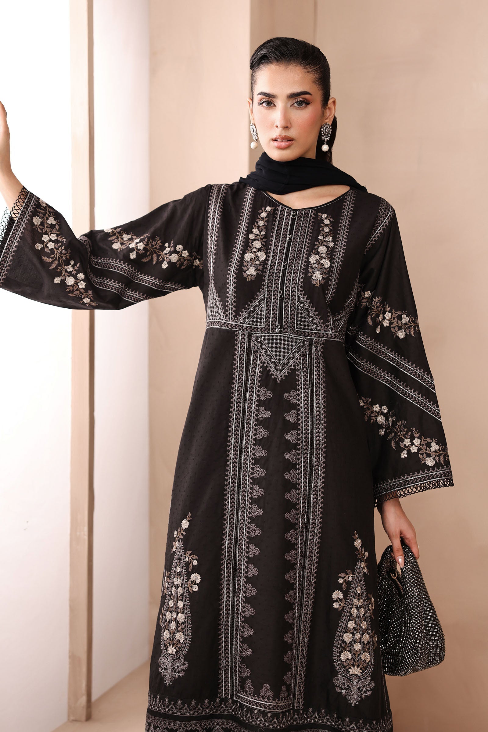 Maria B | Luxury Winter Pret 25 | DW-MN25-10-Black by Maria B - Designer Dress  - Type : Ladies Clothes - Available at Libayah - 100% Original 