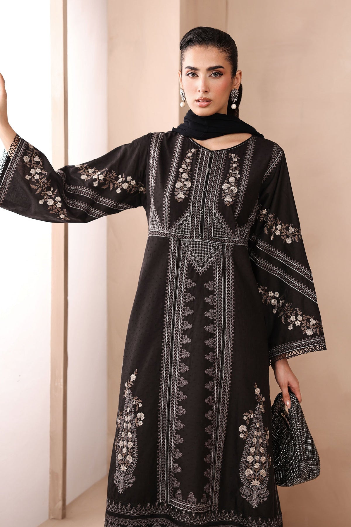 Maria B | Pre Fall Dresses | 3 Piece Embroidered Dobby Suit Black2 by Maria B - Designer Dress  - Type : Ladies Clothes - Available at Libayah - 100% Original 
