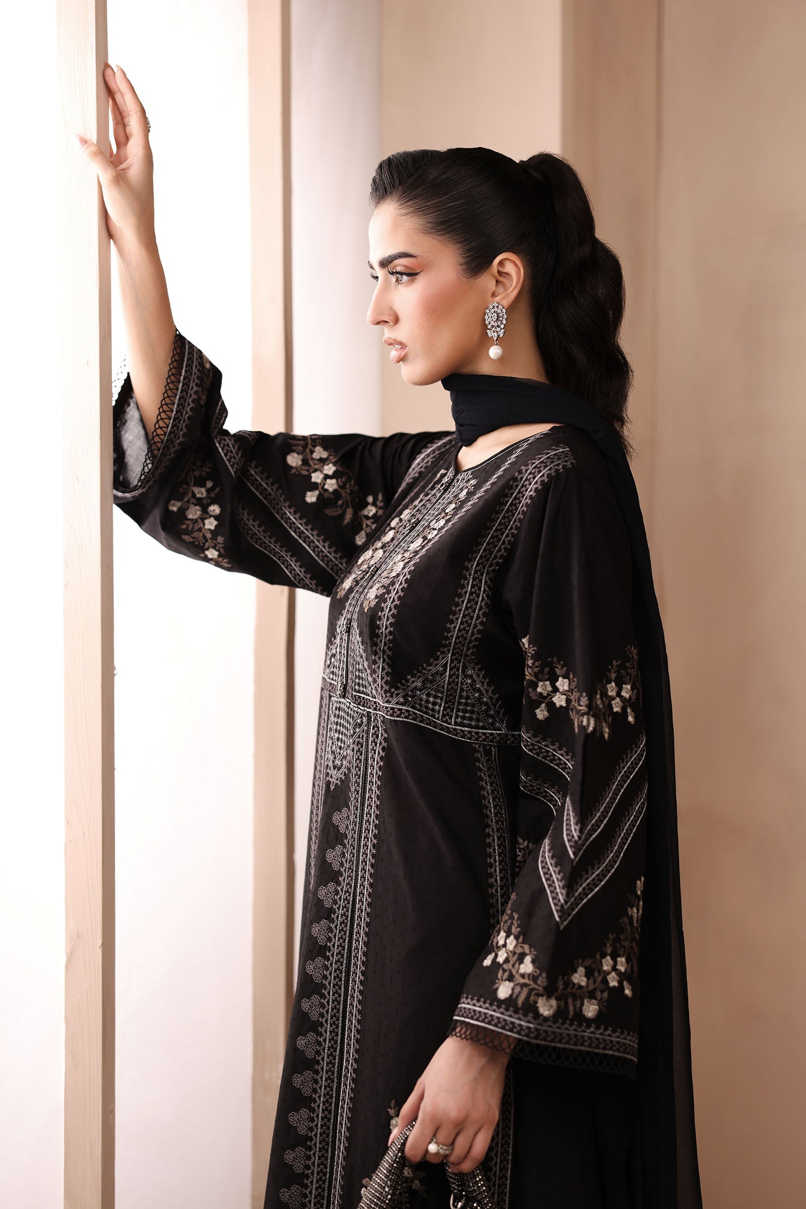 Maria B | Luxury Winter Pret 25 | DW-MN25-10-Black by Maria B - Designer Dress  - Type : Ladies Clothes - Available at Libayah - 100% Original 