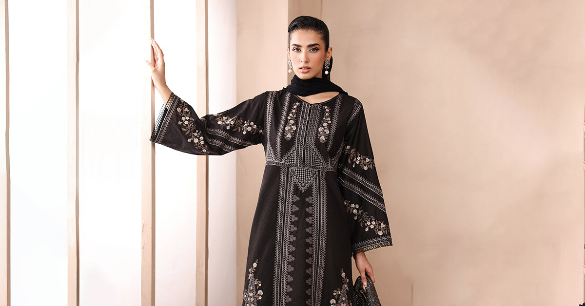 Maria B | Luxury Winter Pret 25 | DW-MN25-10-Black by Maria B - Designer Dress  - Type : Ladies Clothes - Available at Libayah - 100% Original 