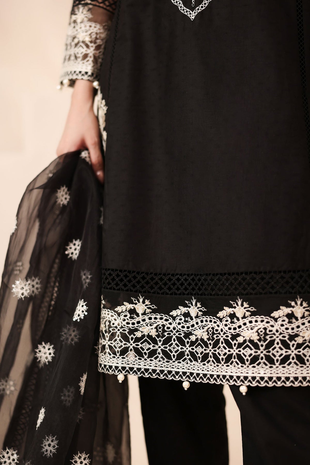 Maria B | Luxury Winter Pret 25 | DW-MN25-13-Black by Maria B - Designer Dress  - Type : Ladies Clothes - Available at Libayah - 100% Original 