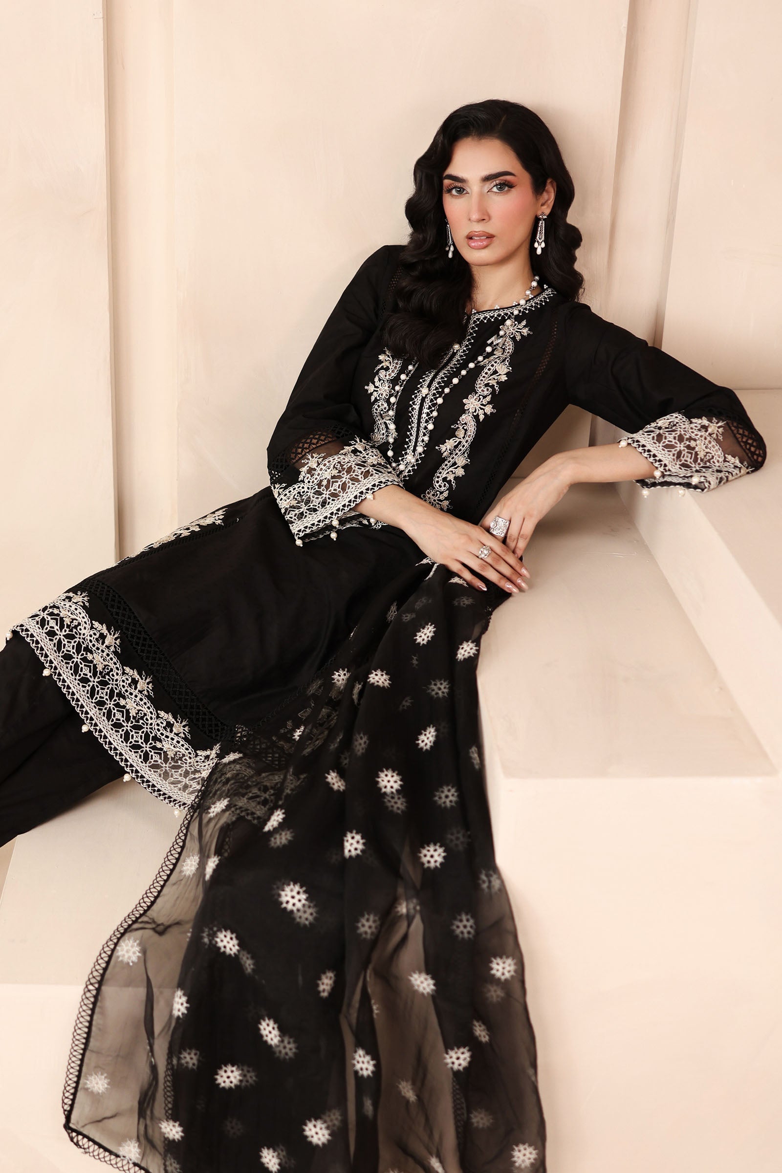 Maria B | Luxury Winter Pret 25 | DW-MN25-13-Black by Maria B - Designer Dress  - Type : Ladies Clothes - Available at Libayah - 100% Original 