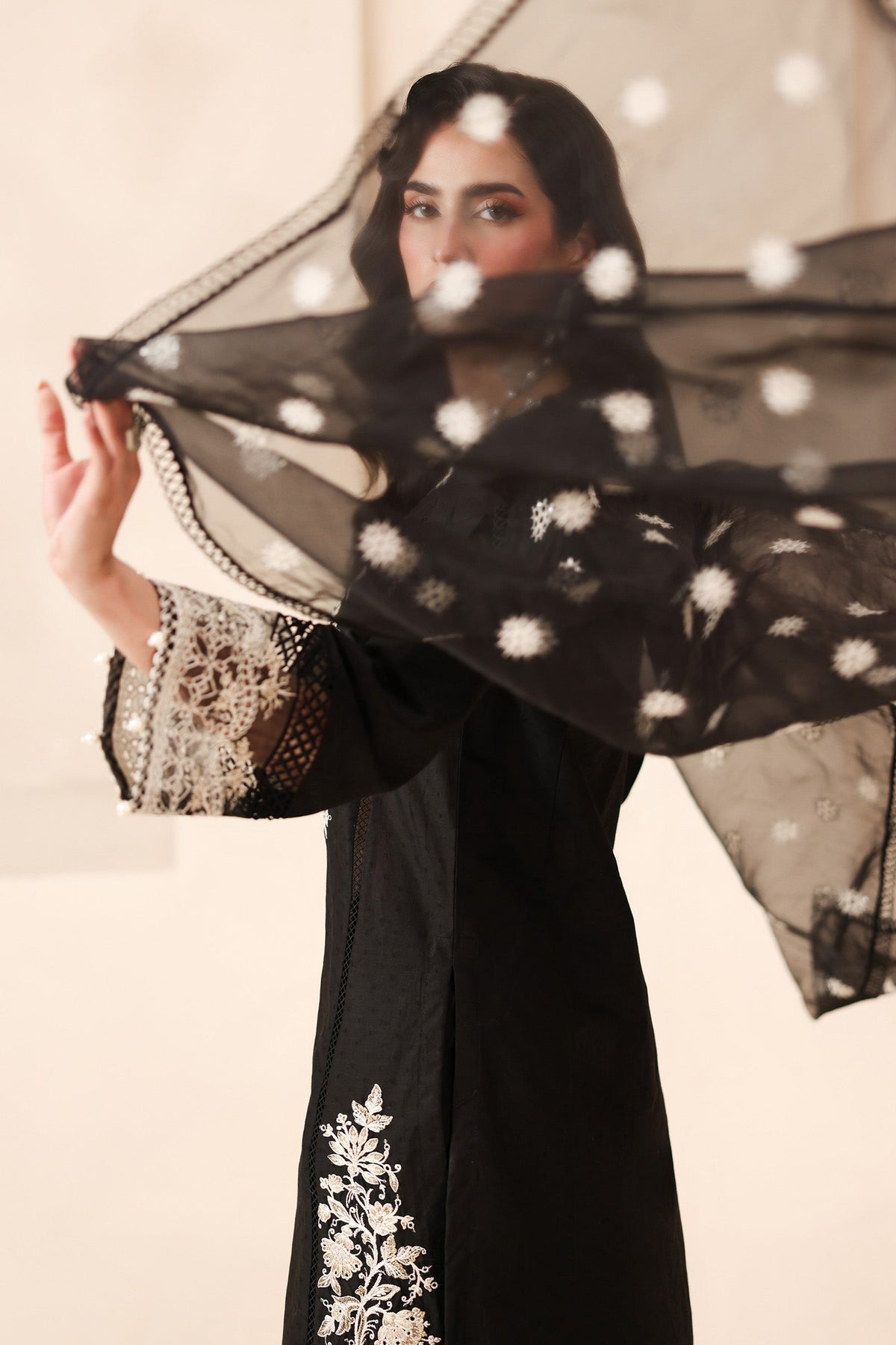 Maria B | Luxury Winter Pret 25 | DW-MN25-13-Black by Maria B - Designer Dress  - Type : Ladies Clothes - Available at Libayah - 100% Original 