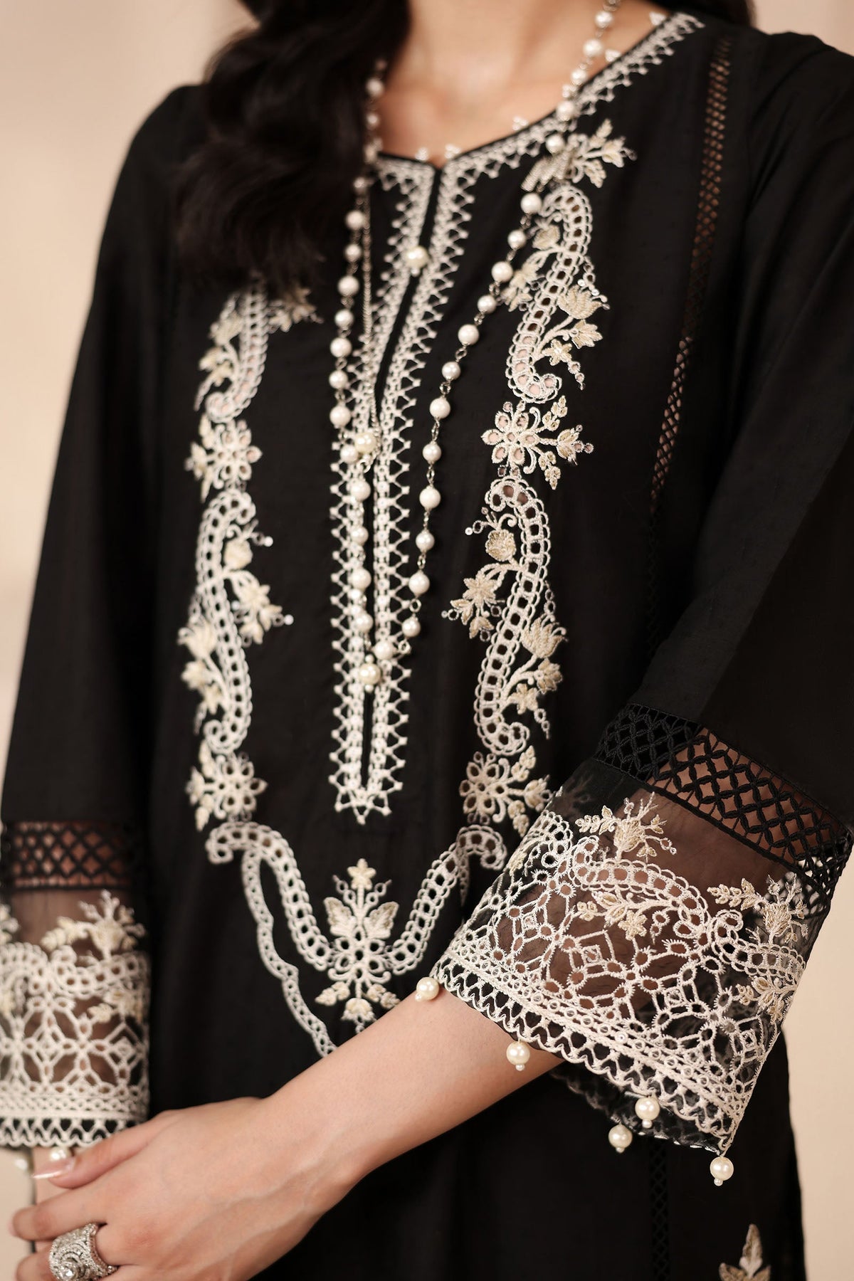 Maria B | Pre Fall Dresses | 3 Piece Embroidered Dobby Suit Black3 by Maria B - Designer Dress  - Type : Ladies Clothes - Available at Libayah - 100% Original 