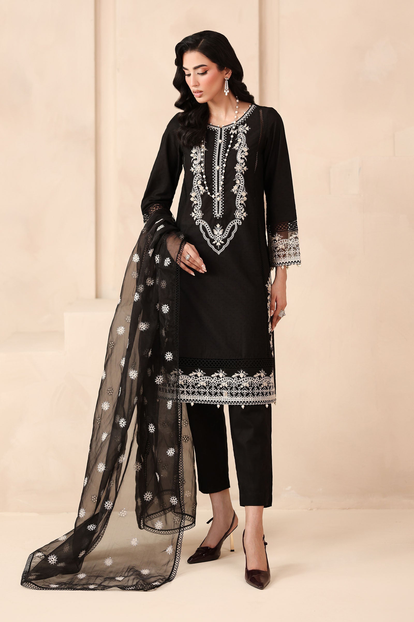 Maria B | Luxury Winter Pret 25 | DW-MN25-13-Black by Maria B - Designer Dress  - Type : Ladies Clothes - Available at Libayah - 100% Original 