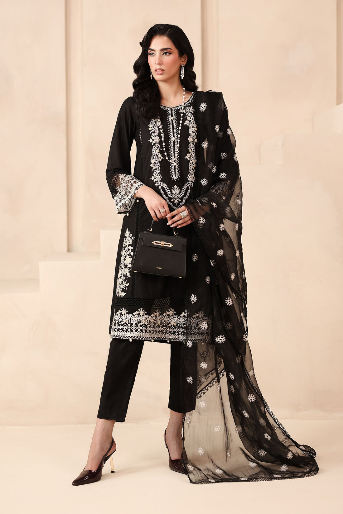 Maria B | Pre Fall Dresses | 3 Piece Embroidered Dobby Suit Black3 by Maria B - Designer Dress  - Type : Ladies Clothes - Available at Libayah - 100% Original 