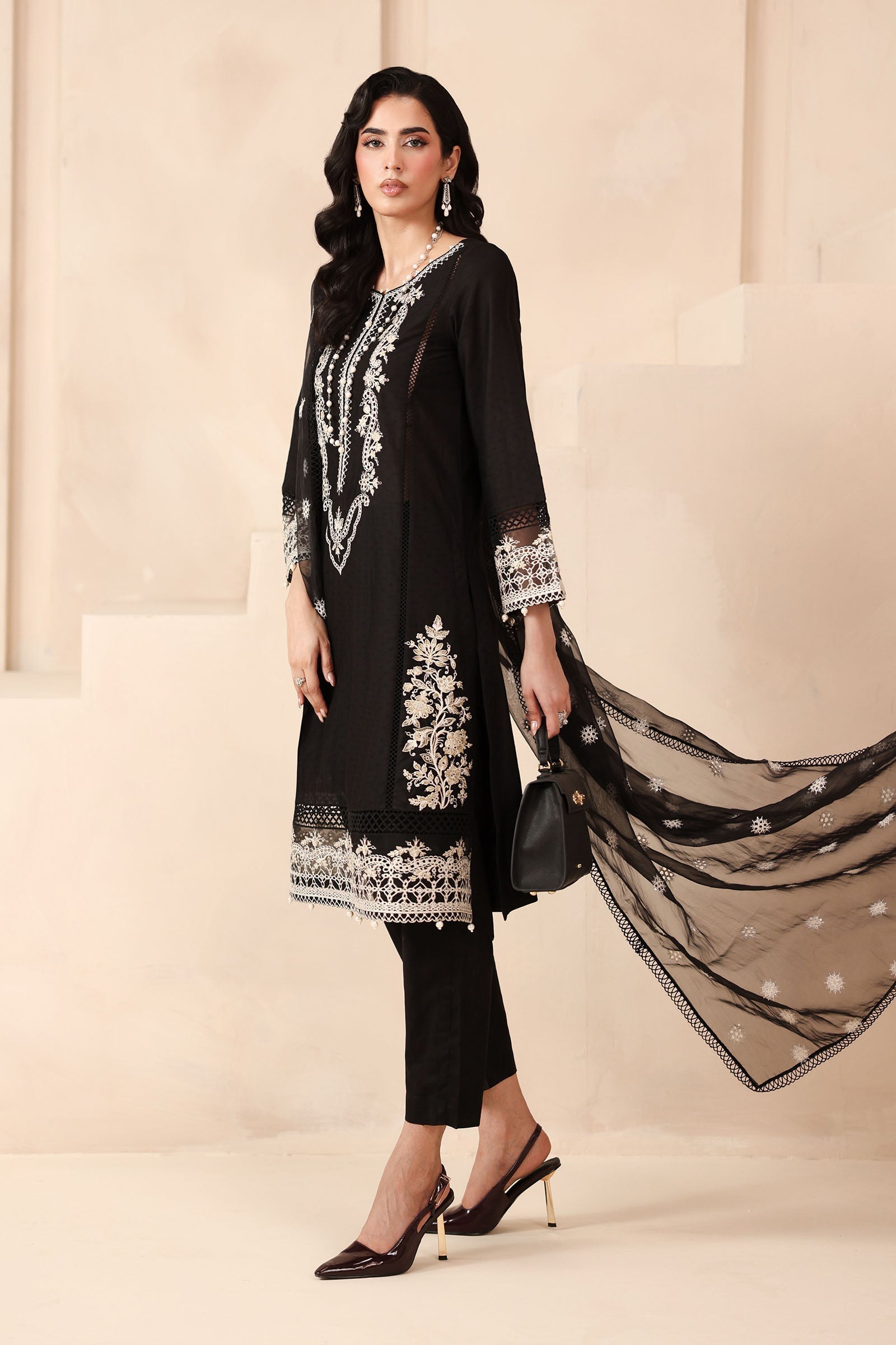 Maria B | Luxury Winter Pret 25 | DW-MN25-13-Black by Maria B - Designer Dress  - Type : Ladies Clothes - Available at Libayah - 100% Original 