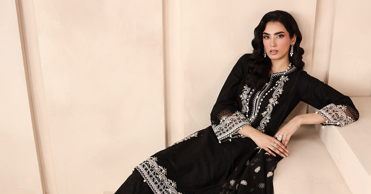 Maria B | Luxury Winter Pret 25 | DW-MN25-13-Black by Maria B - Designer Dress  - Type : Ladies Clothes - Available at Libayah - 100% Original 