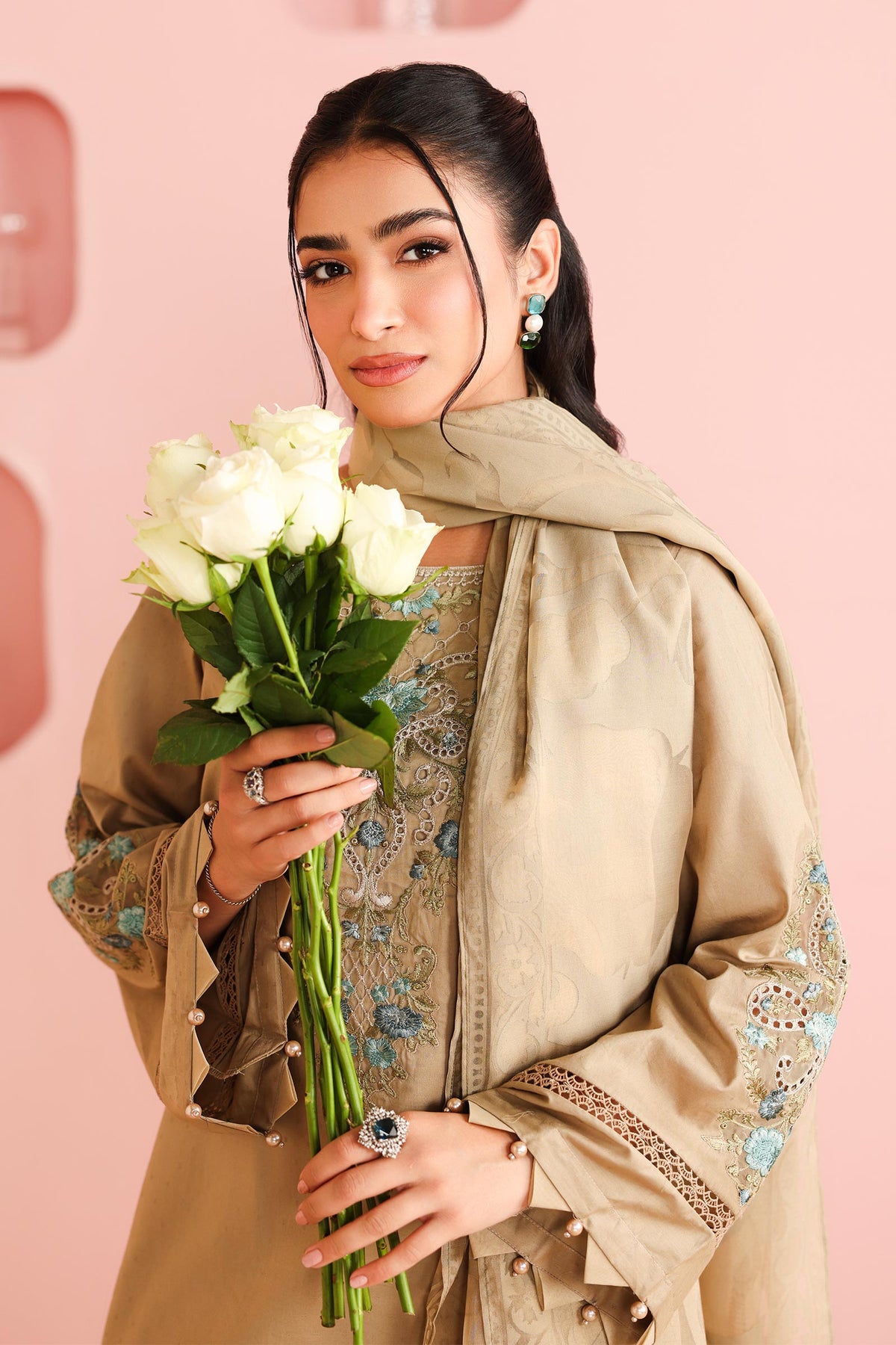 Maria B | Pre Fall Dresses | 3 Piece Embroidered Dobby Suit Coffee by Maria B - Designer Dress  - Type : Ladies Clothes - Available at Libayah - 100% Original 