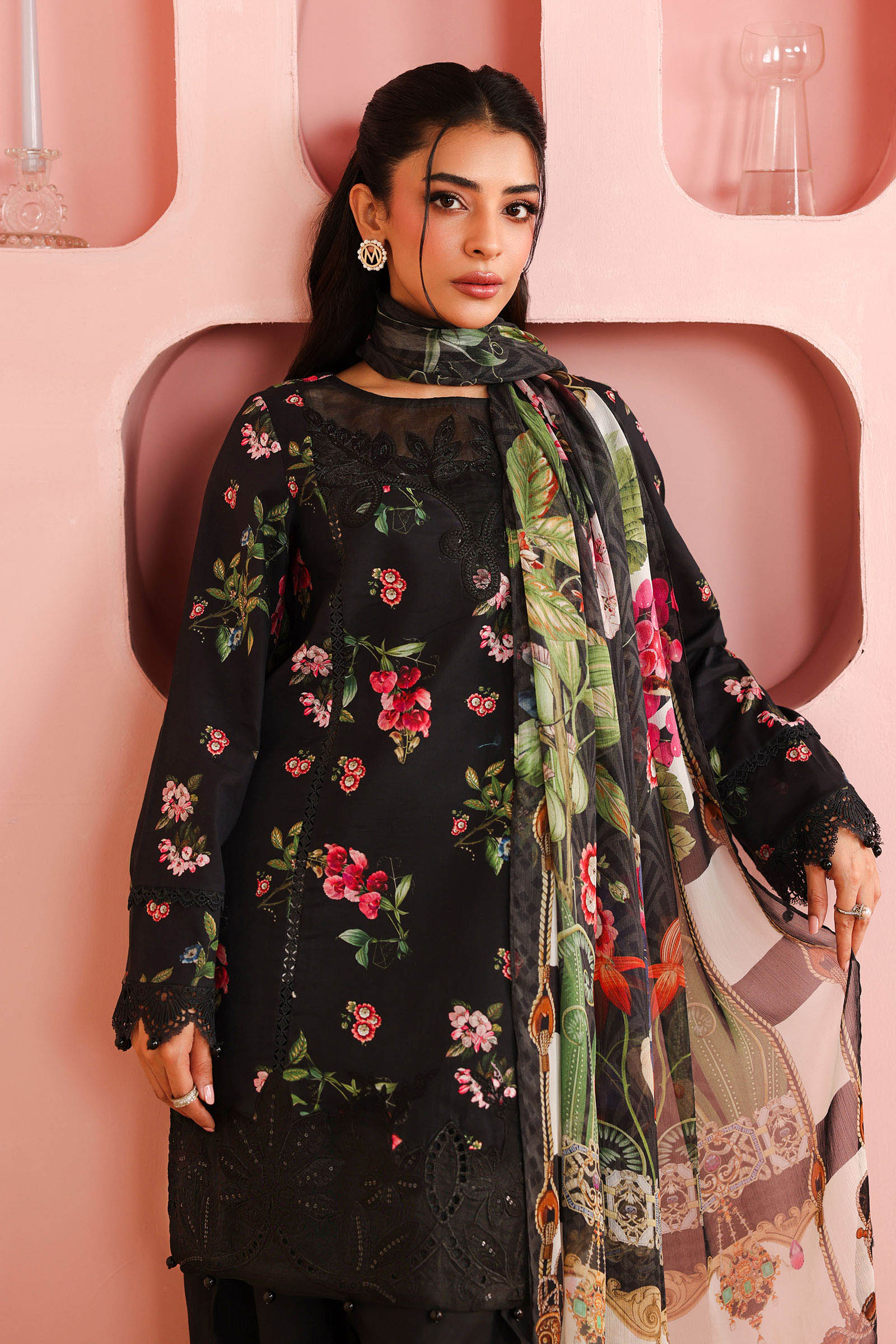 Maria B | Luxury Winter Pret 25 | DW-PF25-06-Black by Maria B - Designer Dress  - Type : Ladies Clothes - Available at Libayah - 100% Original 
