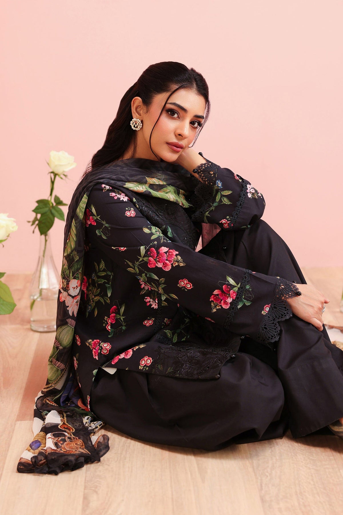 Maria B | Pre Fall Dresses | 3 Piece Embroidered Cotton Suit Black by Maria B - Designer Dress  - Type : Ladies Clothes - Available at Libayah - 100% Original 