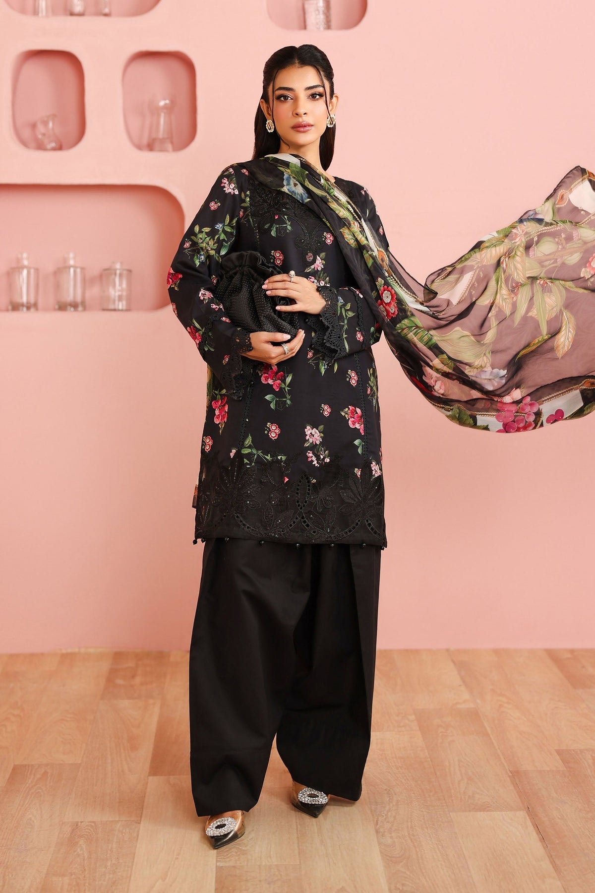 Maria B | Luxury Winter Pret 25 | DW-PF25-06-Black by Maria B - Designer Dress  - Type : Ladies Clothes - Available at Libayah - 100% Original 