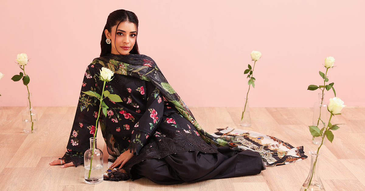 Maria B | Luxury Winter Pret 25 | DW-PF25-06-Black by Maria B - Designer Dress  - Type : Ladies Clothes - Available at Libayah - 100% Original 