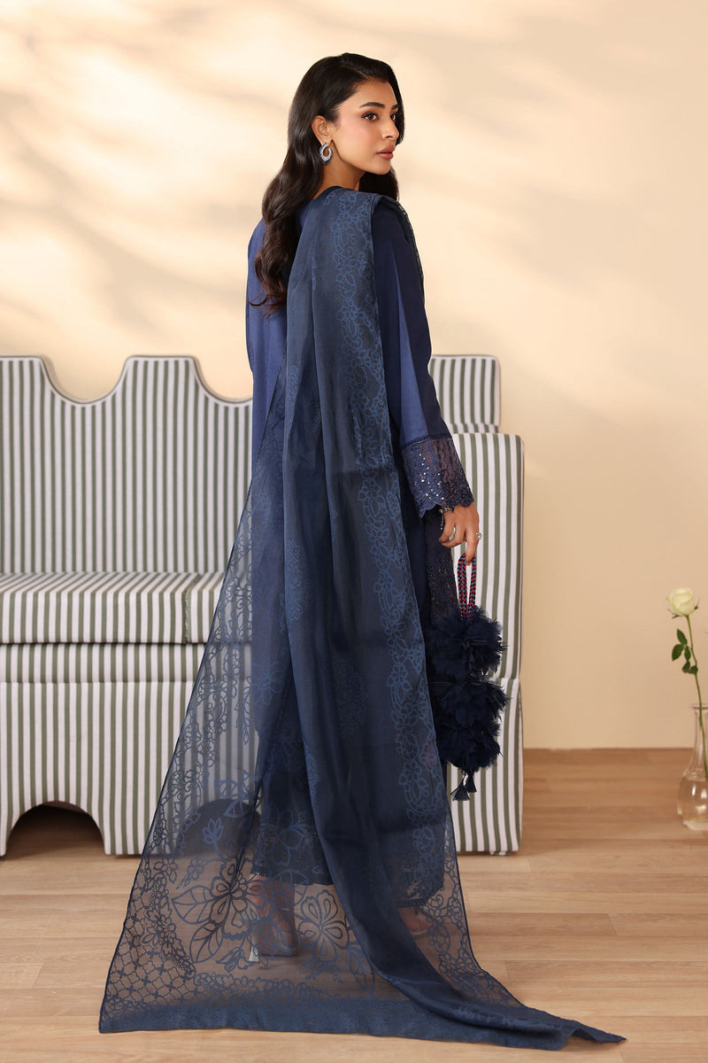Maria B | Pre Fall Dresses | 3 Piece Embroidered Dobby Suit Navy Blue by Maria B - Designer Dress  - Type : Ladies Clothes - Available at Libayah - 100% Original 
