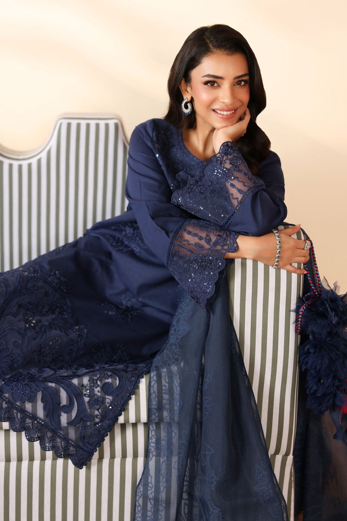 Maria B | Pre Fall Dresses | 3 Piece Embroidered Dobby Suit Navy Blue by Maria B - Designer Dress  - Type : Ladies Clothes - Available at Libayah - 100% Original 