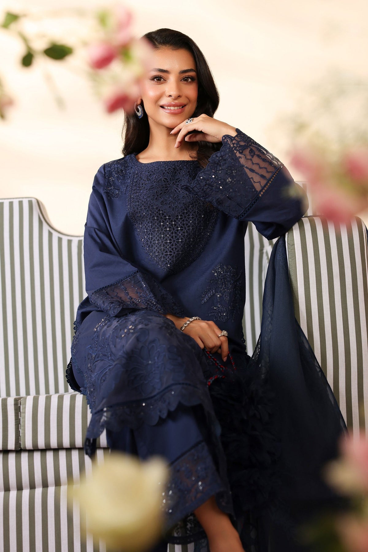 Maria B | Luxury Winter Pret 25 | DW-PF25-07-Blu by Maria B - Designer Dress  - Type : Ladies Clothes - Available at Libayah - 100% Original 