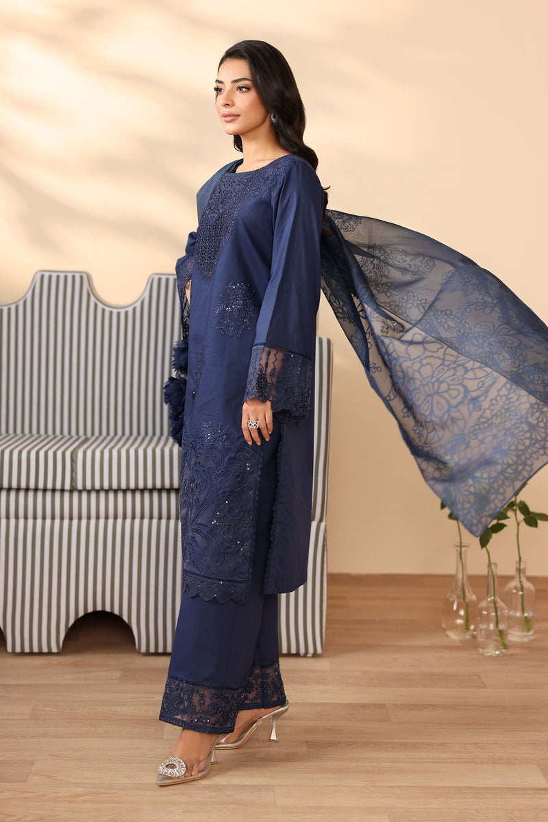Maria B | Pre Fall Dresses | 3 Piece Embroidered Dobby Suit Navy Blue by Maria B - Designer Dress  - Type : Ladies Clothes - Available at Libayah - 100% Original 