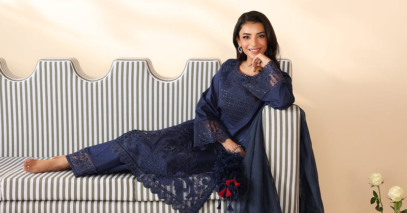 Maria B | Luxury Winter Pret 25 | DW-PF25-07-Blu by Maria B - Designer Dress  - Type : Ladies Clothes - Available at Libayah - 100% Original 