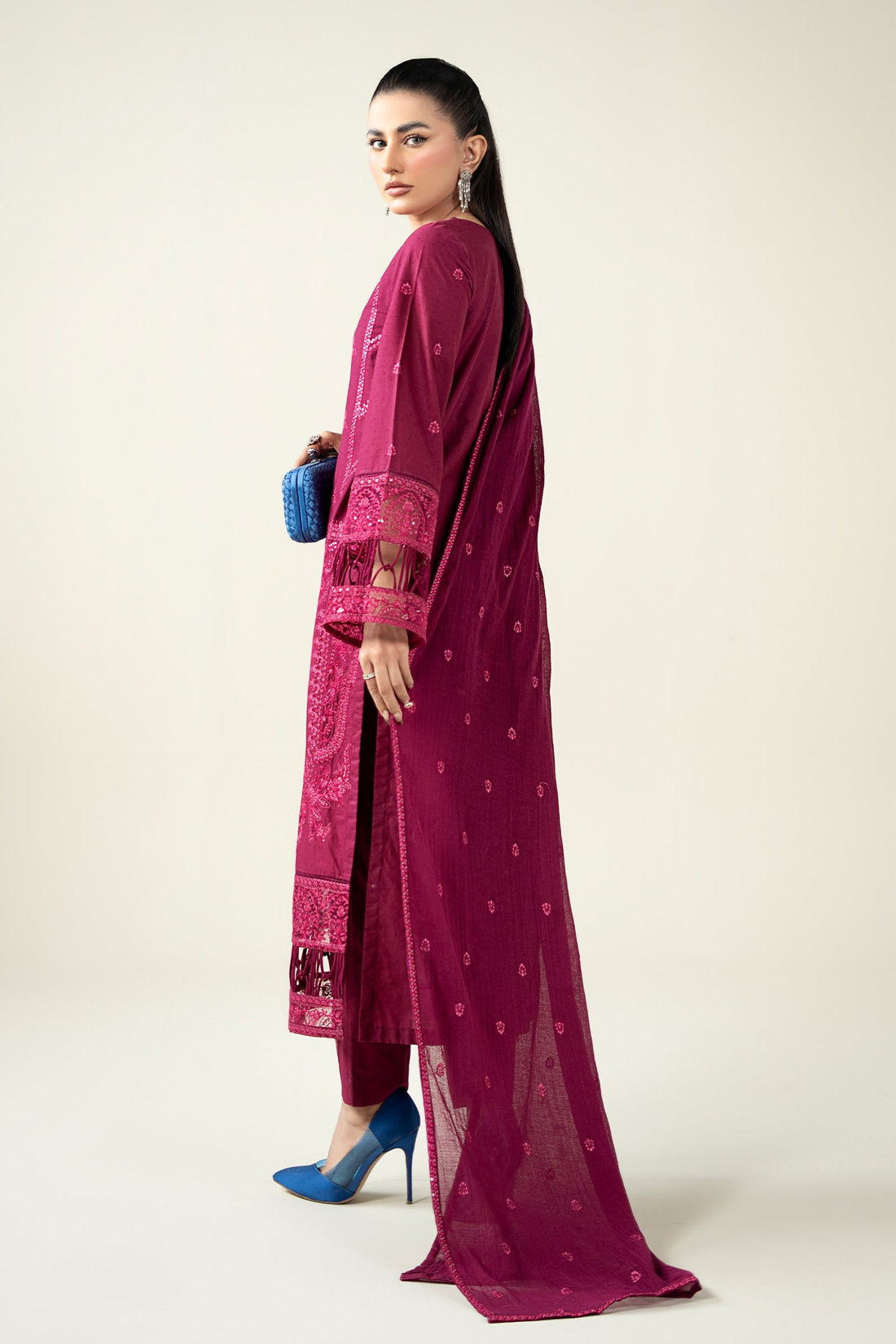 Maria B | Luxury Winter Pret 25 | DW-PF25-23-Magenta by Maria B - Designer Dress  - Type : Ladies Clothes - Available at Libayah - 100% Original 