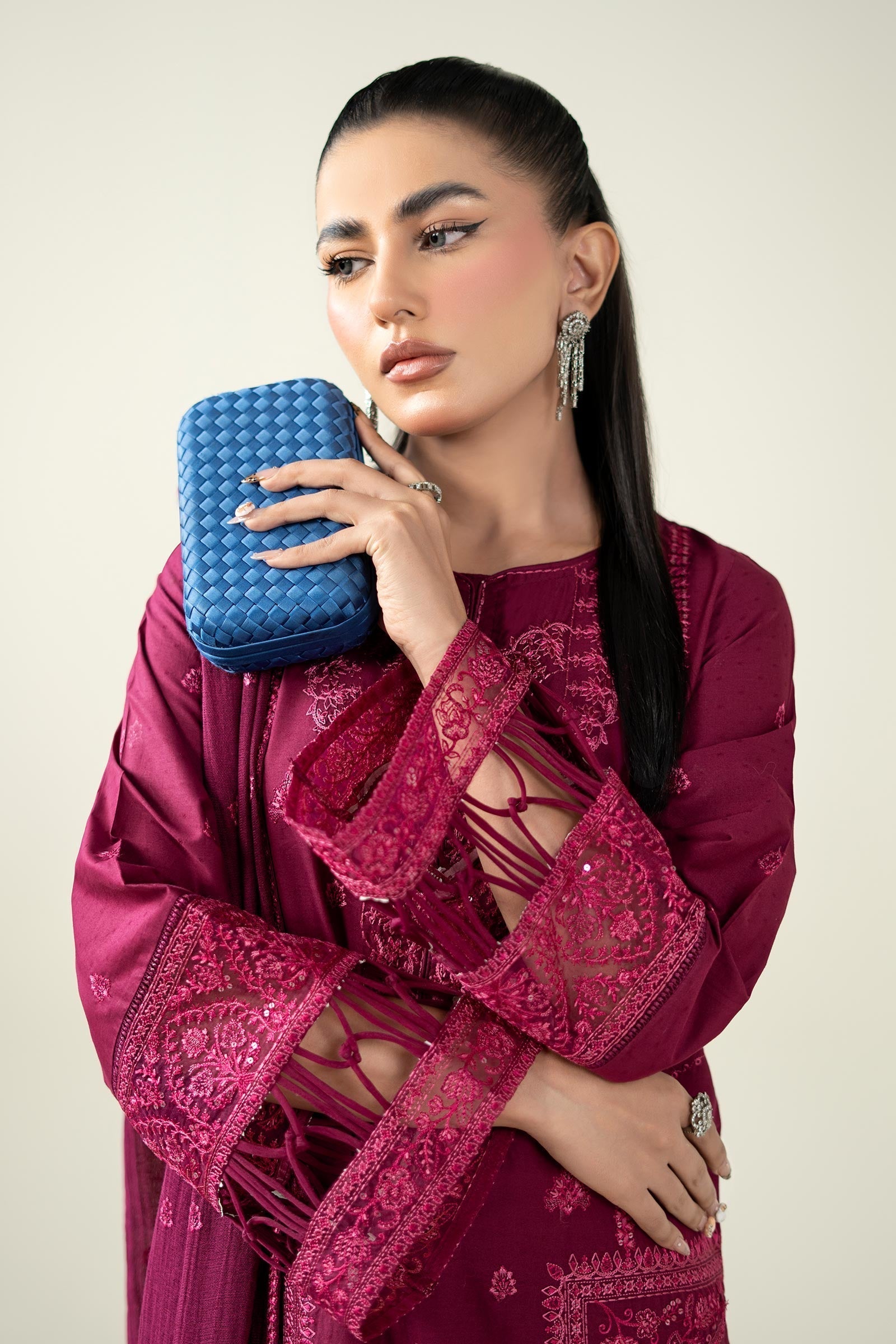 Maria B | Luxury Winter Pret 25 | DW-PF25-23-Magenta by Maria B - Designer Dress  - Type : Ladies Clothes - Available at Libayah - 100% Original 