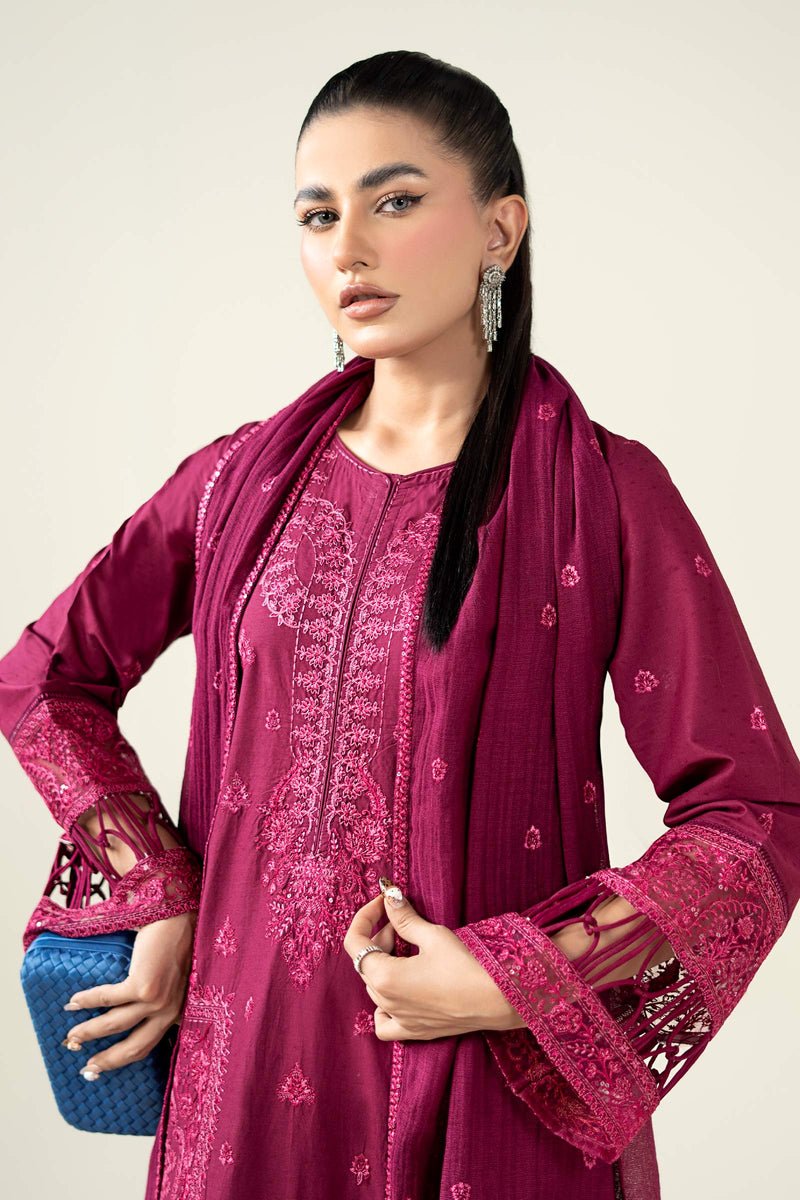 Maria B | Luxury Winter Pret 25 | DW-PF25-23-Magenta by Maria B - Designer Dress  - Type : Ladies Clothes - Available at Libayah - 100% Original 