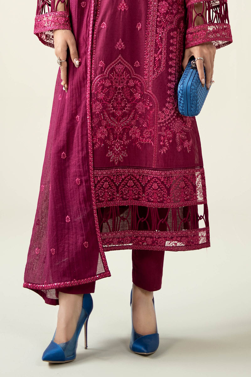 Maria B | Luxury Winter Pret 25 | DW-PF25-23-Magenta by Maria B - Designer Dress  - Type : Ladies Clothes - Available at Libayah - 100% Original 