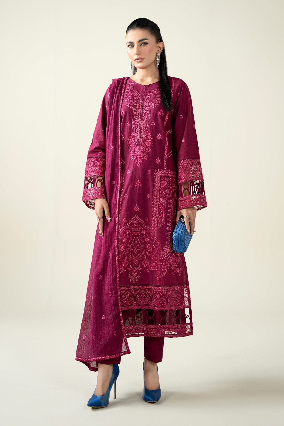 Maria B | Luxury Winter Pret 25 | DW-PF25-23-Magenta by Maria B - Designer Dress  - Type : Ladies Clothes - Available at Libayah - 100% Original 