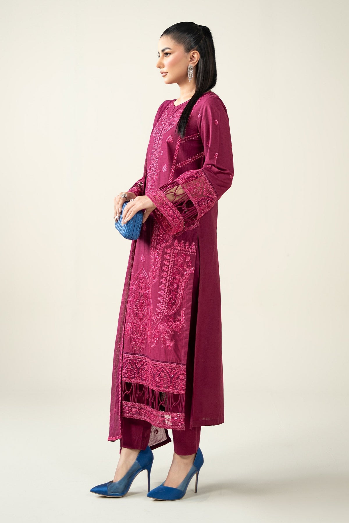 Maria B | Luxury Winter Pret 25 | DW-PF25-23-Magenta by Maria B - Designer Dress  - Type : Ladies Clothes - Available at Libayah - 100% Original 