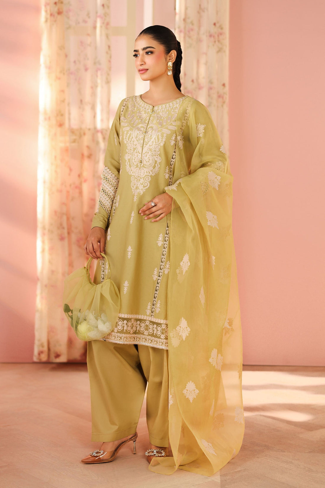 Maria B | Luxury Winter Pret 25 | DW-PF25-34-Light Green by Maria B - Designer Dress  - Type : Ladies Clothes - Available at Libayah - 100% Original 