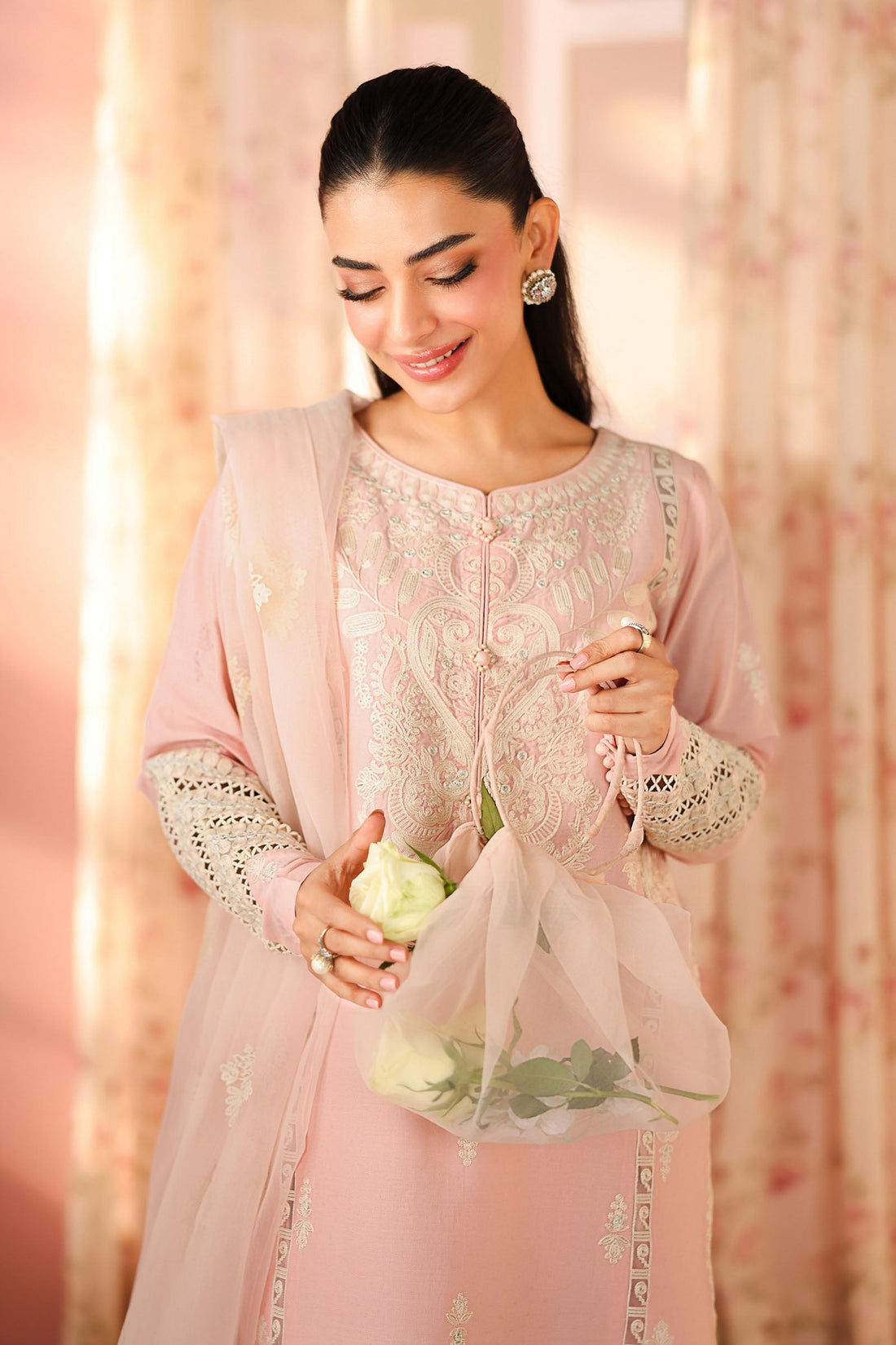 Maria B | Luxury Winter Pret 25 | DW-PF25-34-Pink by Maria B - Designer Dress  - Type : Ladies Clothes - Available at Libayah - 100% Original 