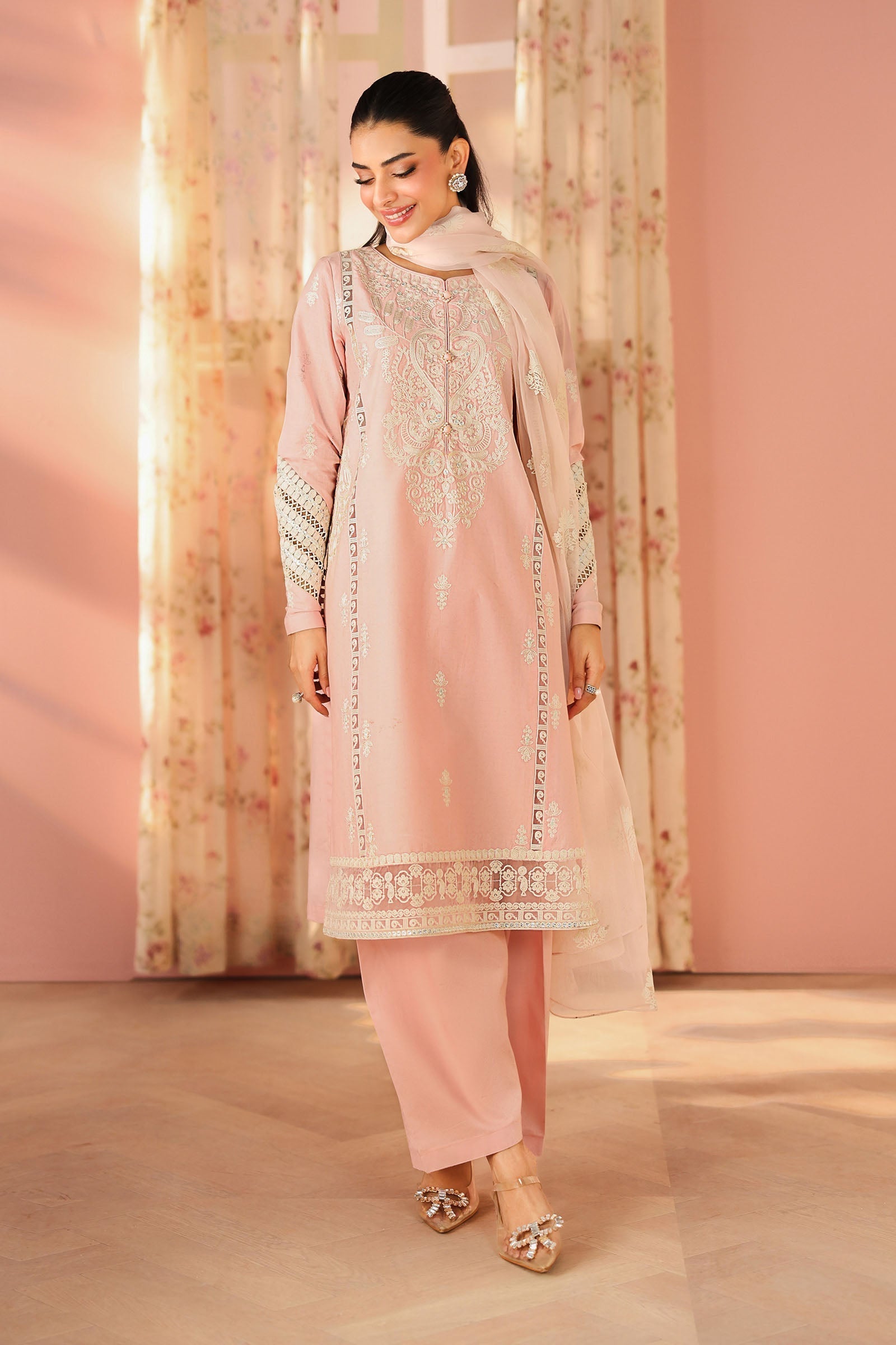 Maria B | Luxury Winter Pret 25 | DW-PF25-34-Pink by Maria B - Designer Dress  - Type : Ladies Clothes - Available at Libayah - 100% Original 