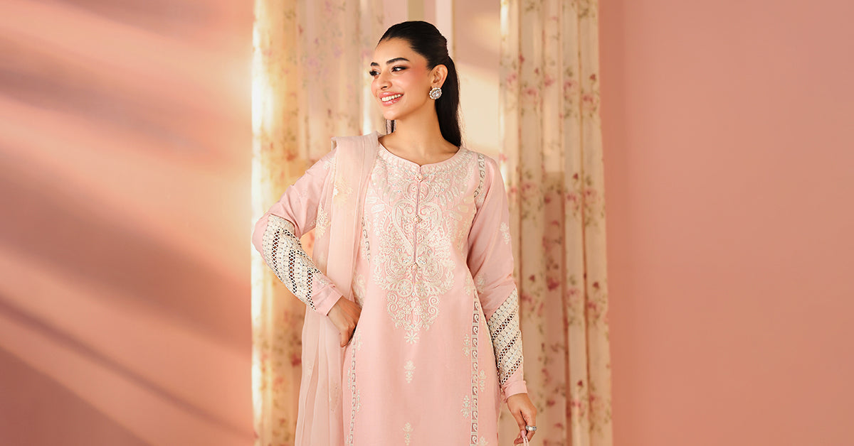 Maria B | Luxury Winter Pret 25 | DW-PF25-34-Pink by Maria B - Designer Dress  - Type : Ladies Clothes - Available at Libayah - 100% Original 